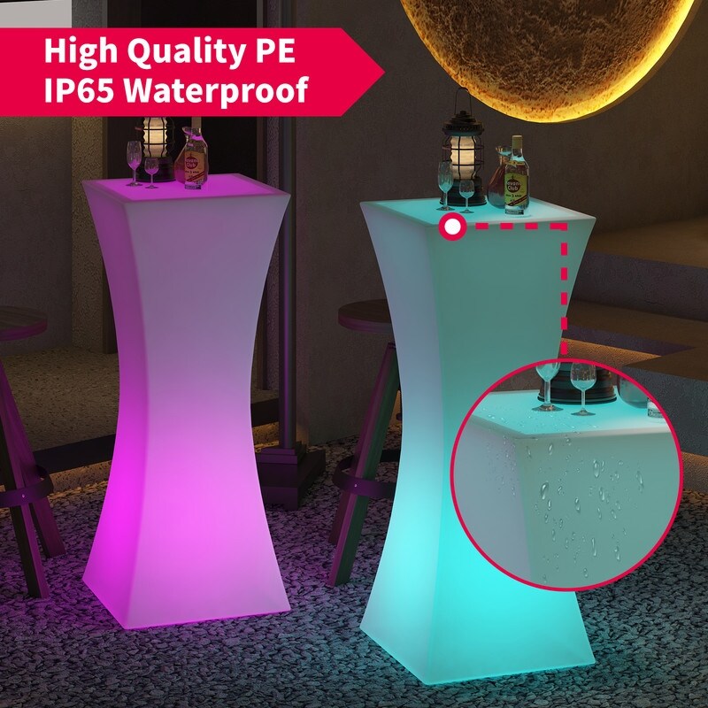 Mixoy Changing Colors Cocktail Table with Slim Waist,Rechargeable Light Up Cordless Pub Table for Party,Ambiance LED Furniture