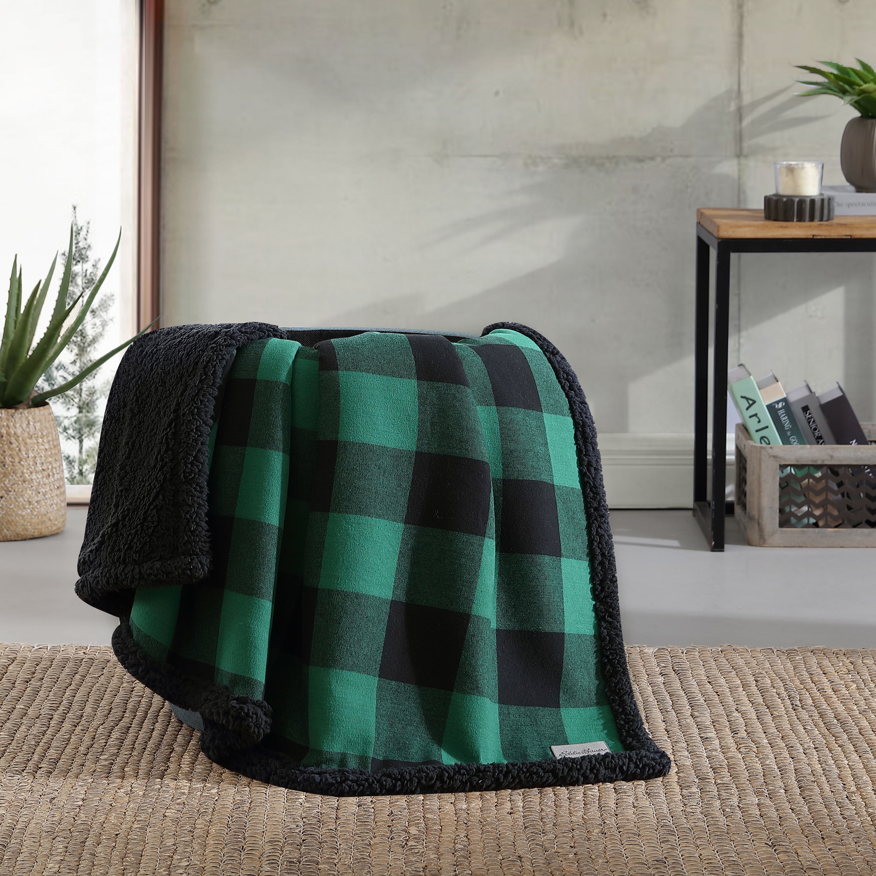 Eddie Bauer Cotton Flannel/Shearling Reverse Throw Blanket