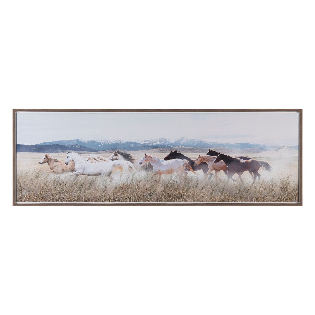 Stampede Canvas Wall Art with Brown Frame - Natural