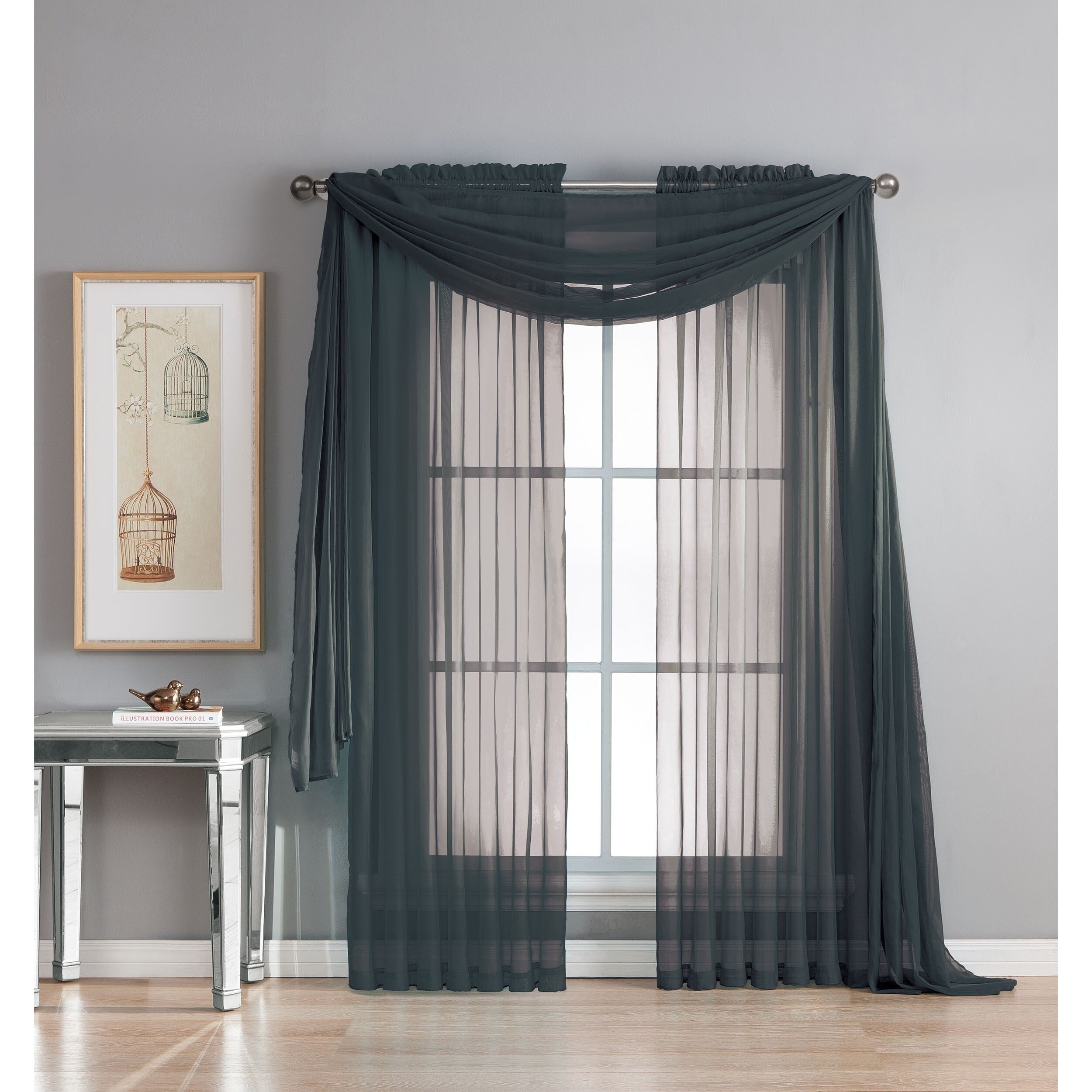 Window Elements Diamond Sheer Voile Extra Wide, 56 Inch Wide. Rod Pocket Curtain Panel