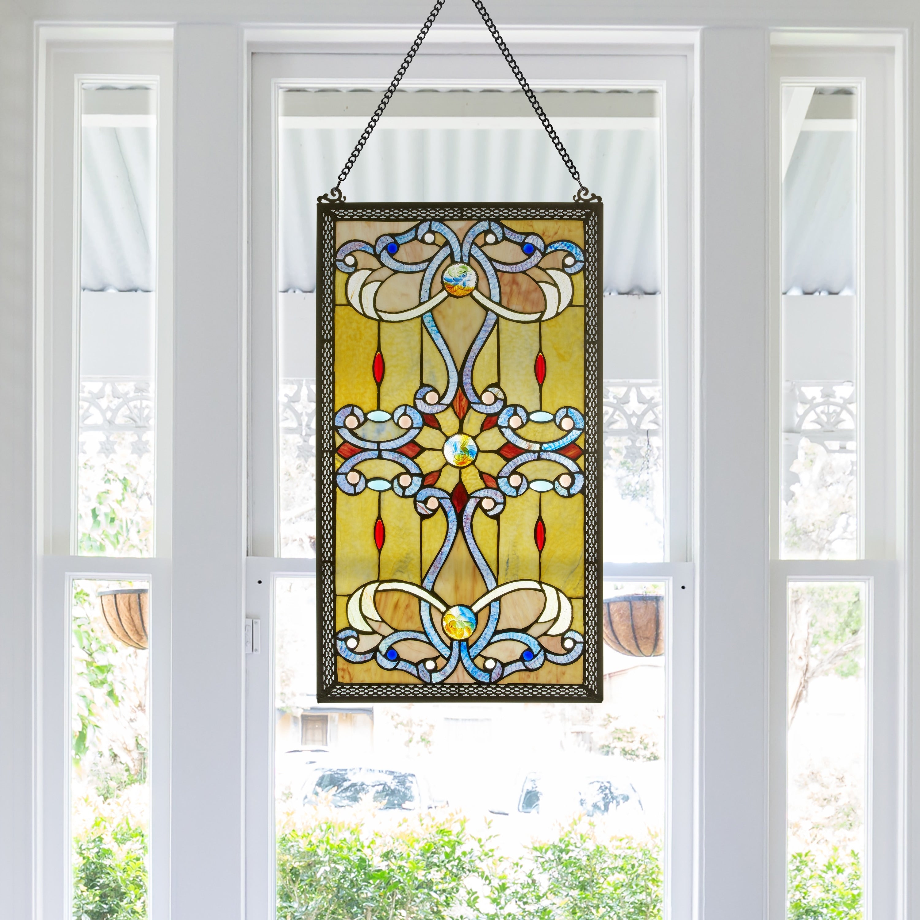 River of Goods Brandi's Amber Stained Glass 26-inch Window Panel - M