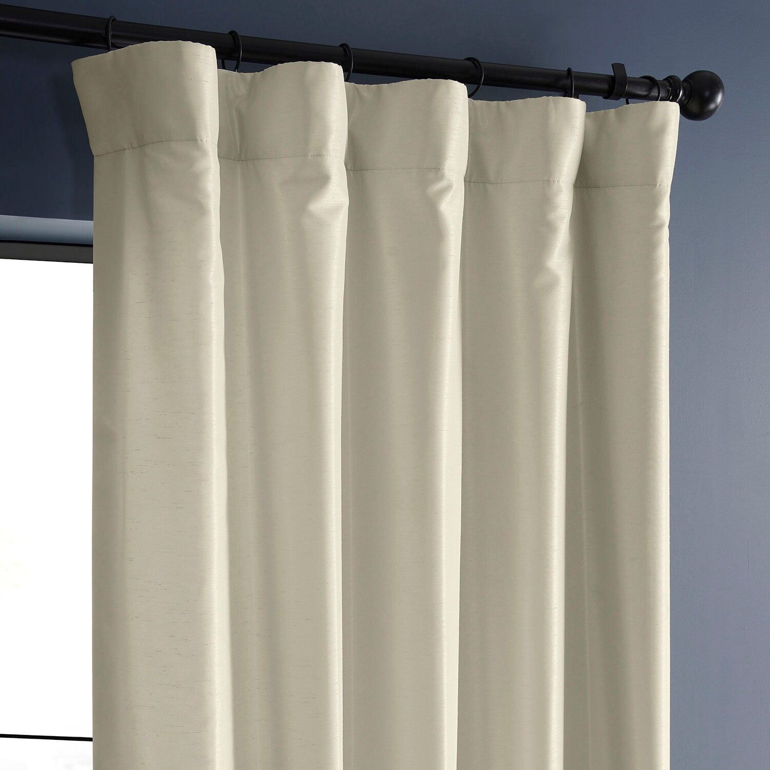 Exclusive Fabric Off-white Textured Faux Dupioni Silk Curtain Panel