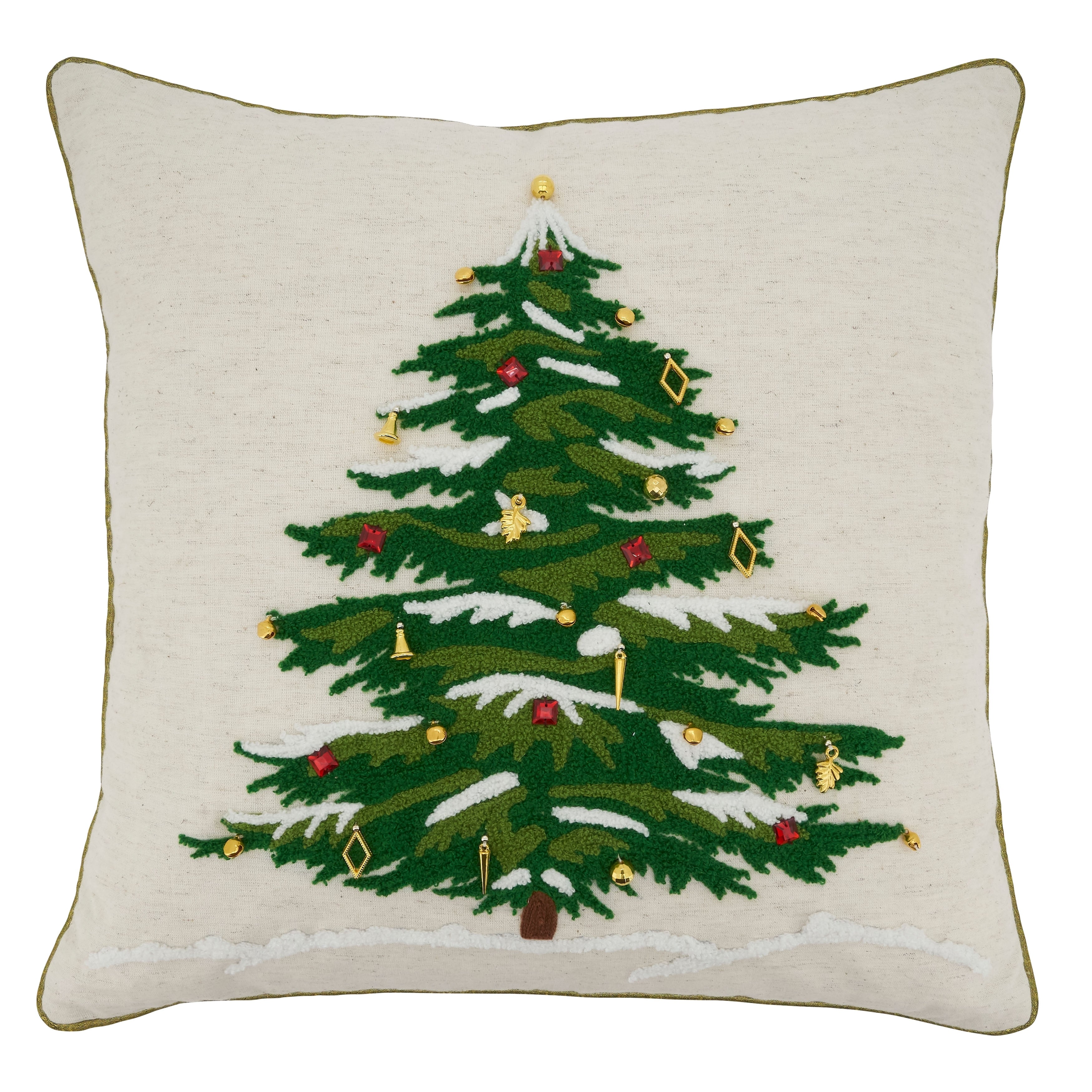 Pillow With Embroidered Christmas Tree Design