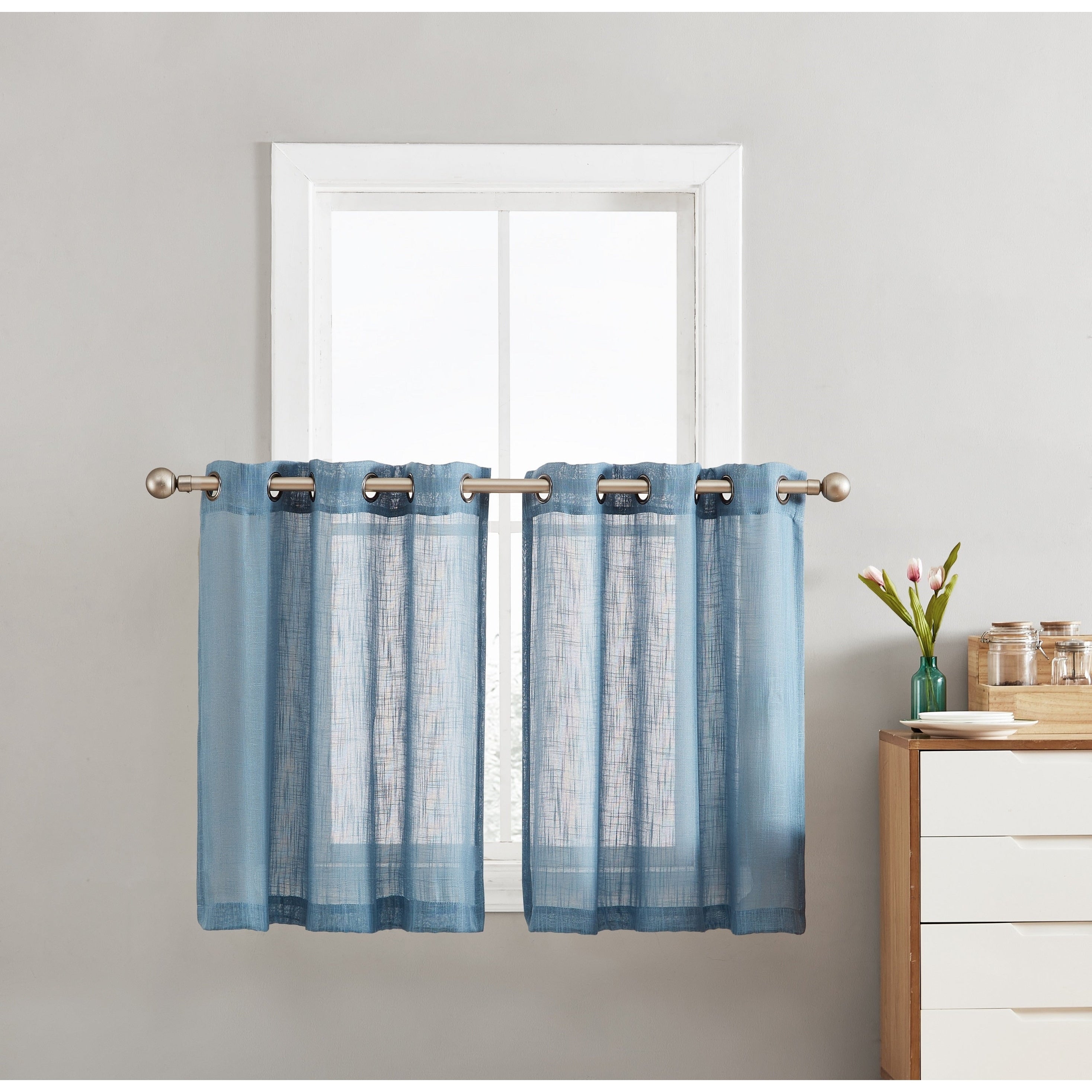 HLC.me Abbey Faux Linen Textured Semi Sheer Grommet Curtain Tiers Valance Small Windows, Bedroom & Bathroom