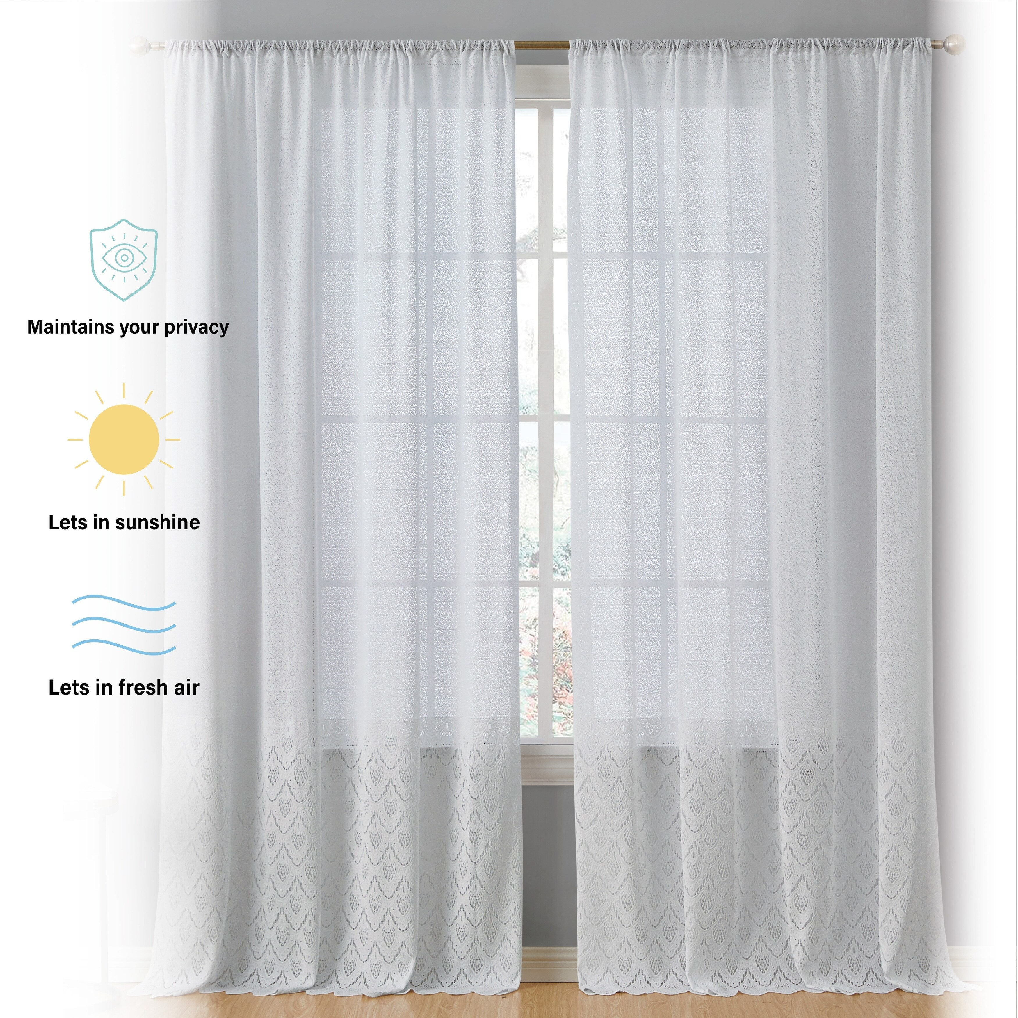 HLC.me Monaco Premium Soft Decorative Ombre Lace Semi Sheer Light Filtering Rod Pocket Window Curtain Panels - Set of 2