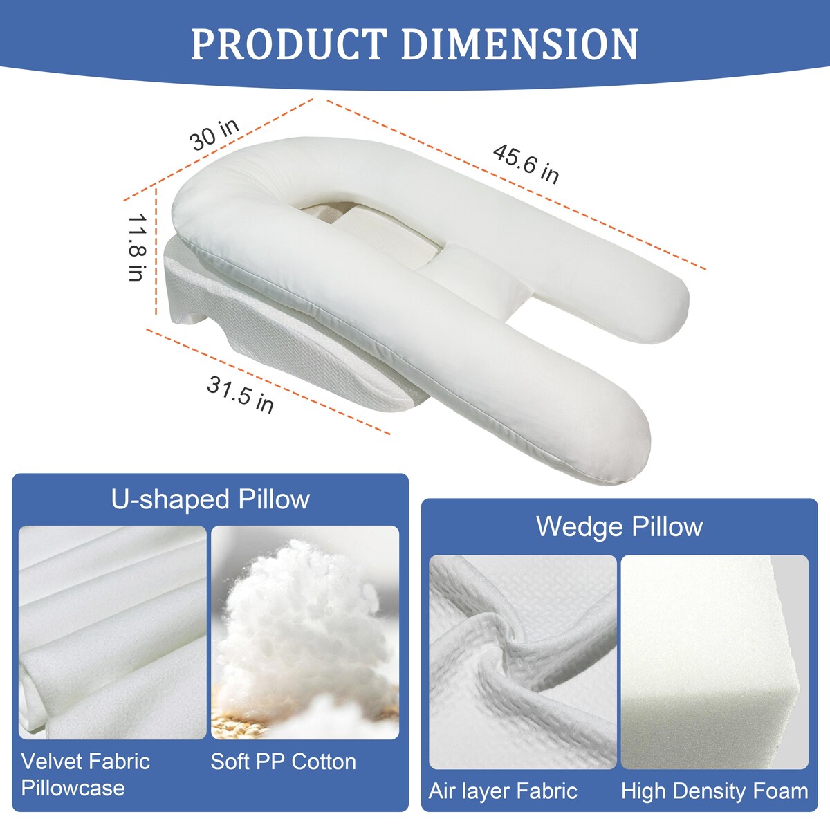 WOWMAX Shoulder Relief Bed Wedge U Shape Body Pillow System for Side Sleepers Acid Reflux