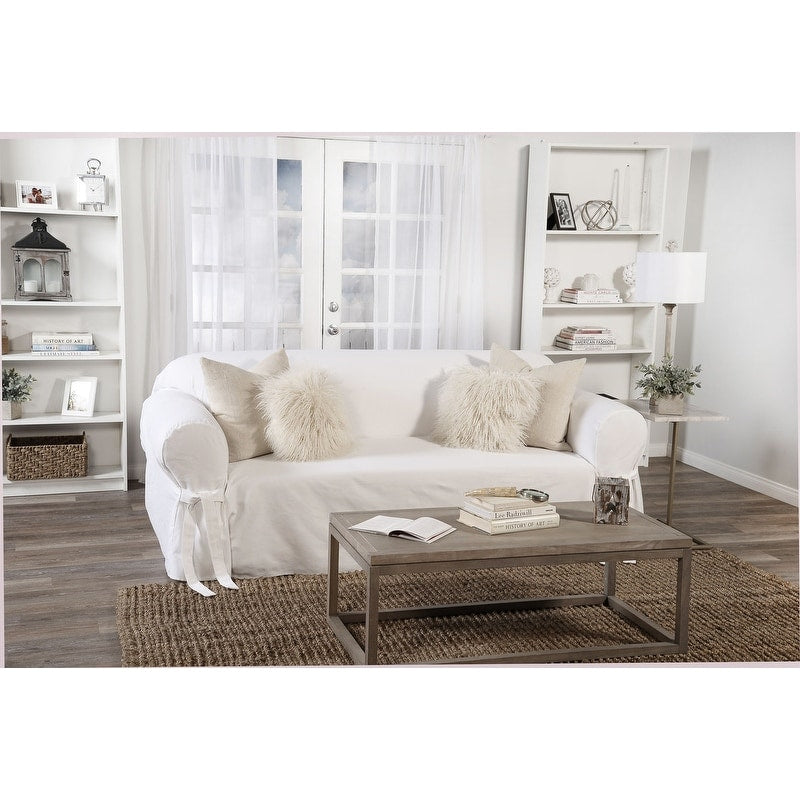 Classic Slipcovers White Twill Loveseat Slipcover