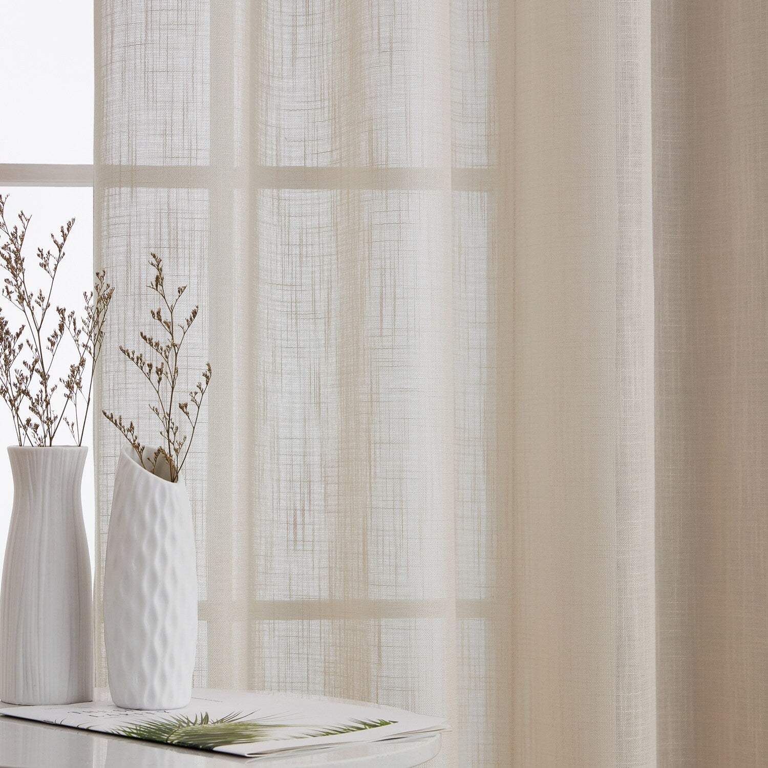 HLC.me Abbey Faux Linen Textured Semi Sheer Grommet Curtain Tiers Valance Small Windows, Bedroom & Bathroom