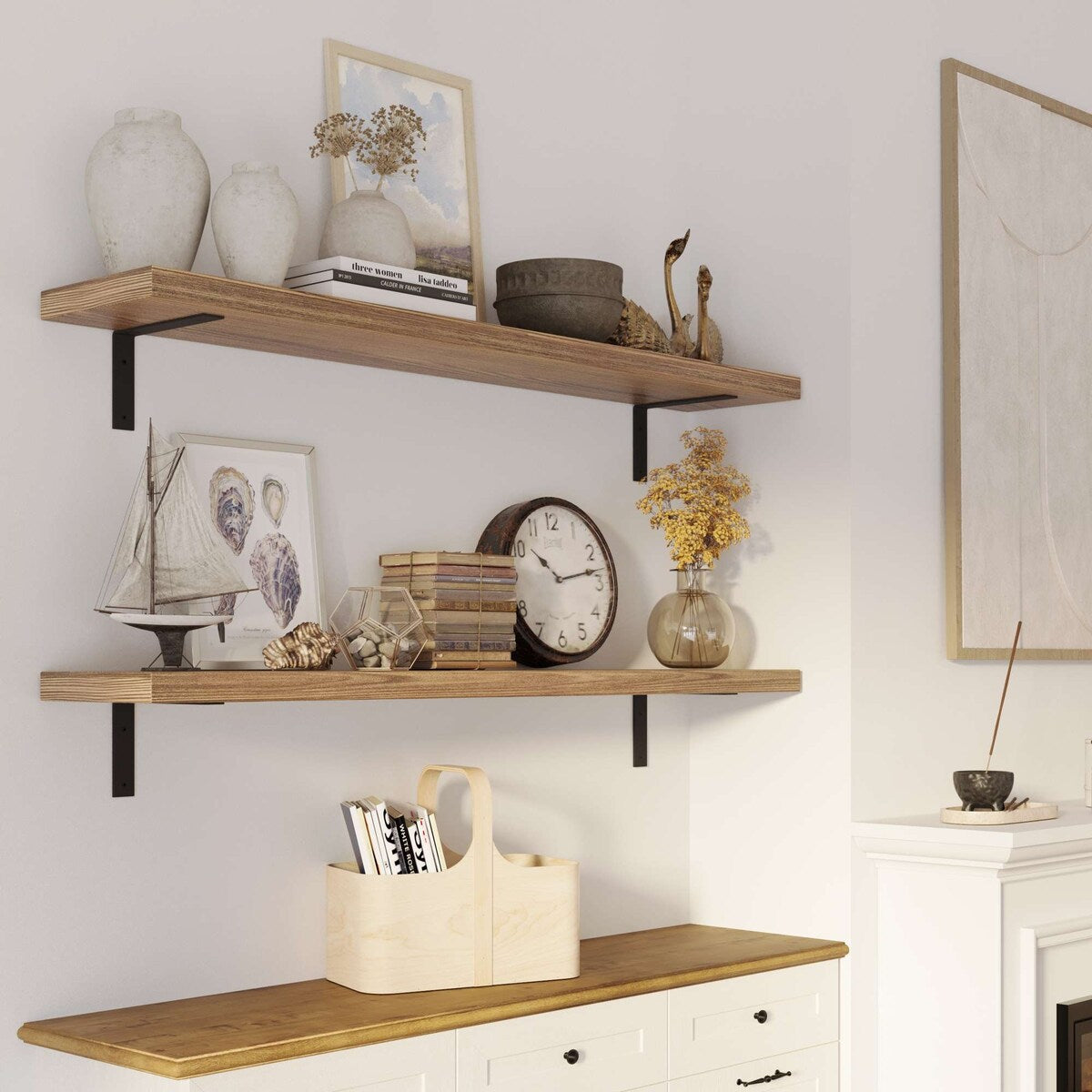 Cervo 60 in x11.25 in Rustic Floating Shelves for Wall - 2 Pcs - Burnt