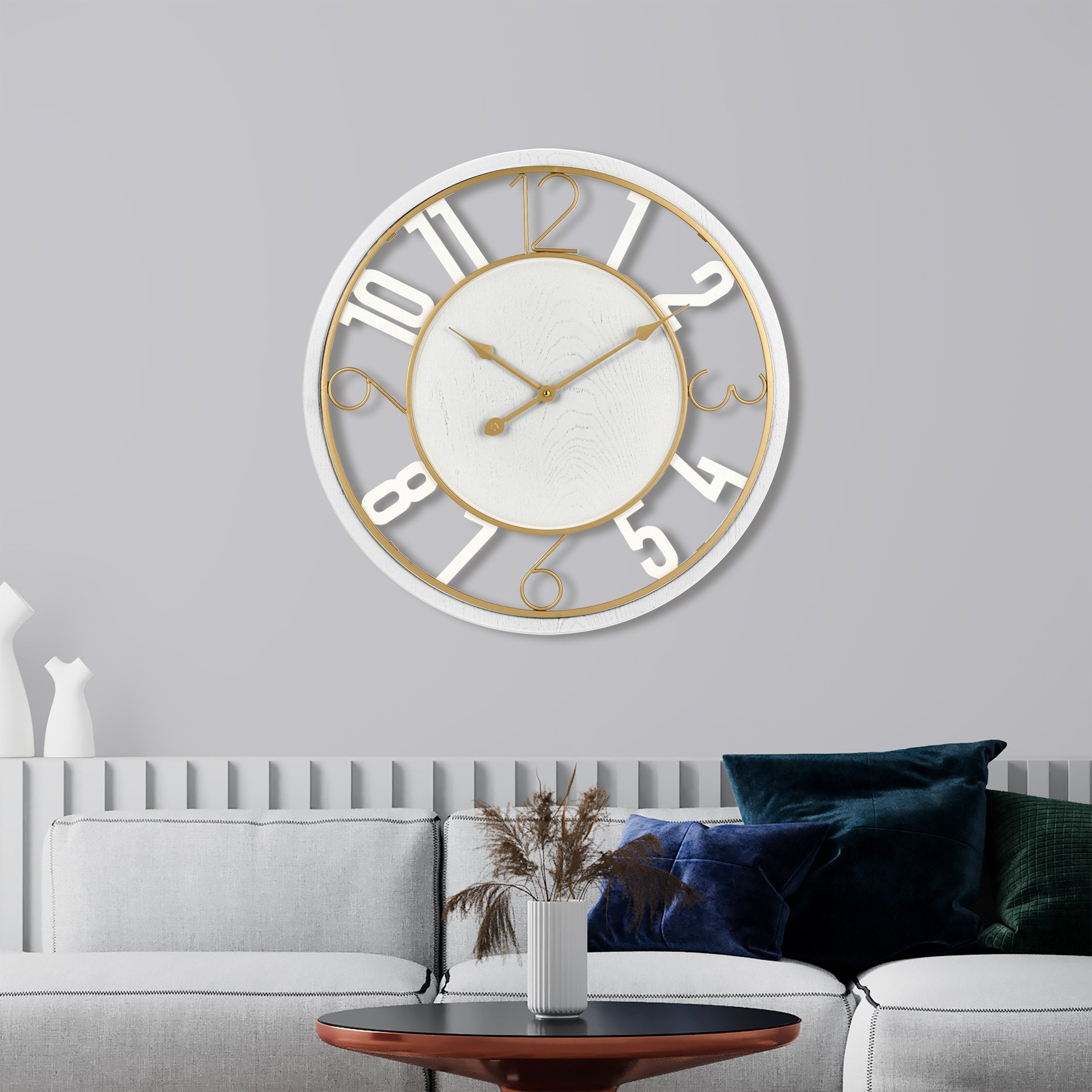 Sorbus Large 24 Decorative Round Wooden Analog Modern Wall Clock Battery Operated With Numeral Style Design