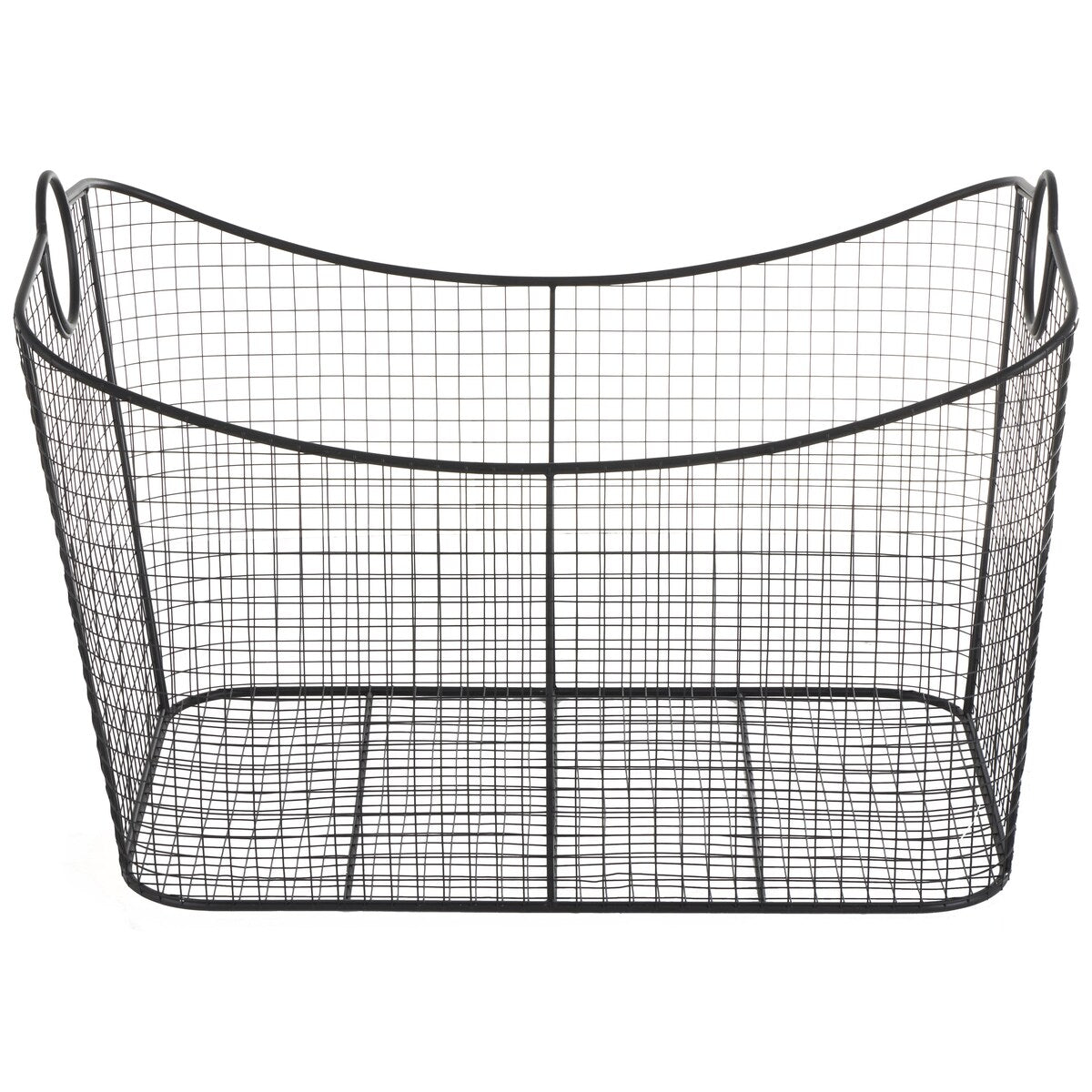 Metal Wire Grid Decorative and Functional Storage Basket with Curved Edges Ring Handles - Gold or Black - Roche River Decor