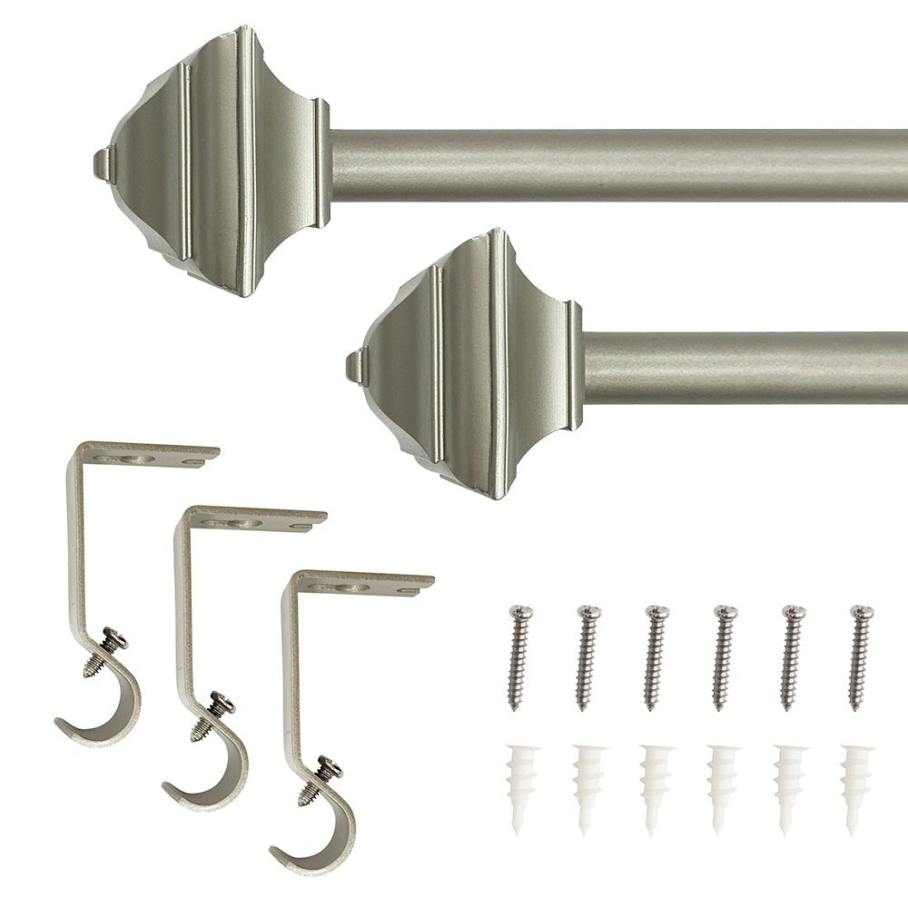 5/8 Drapery Single Curtain Rod Set with Decorative Square finials_Silver