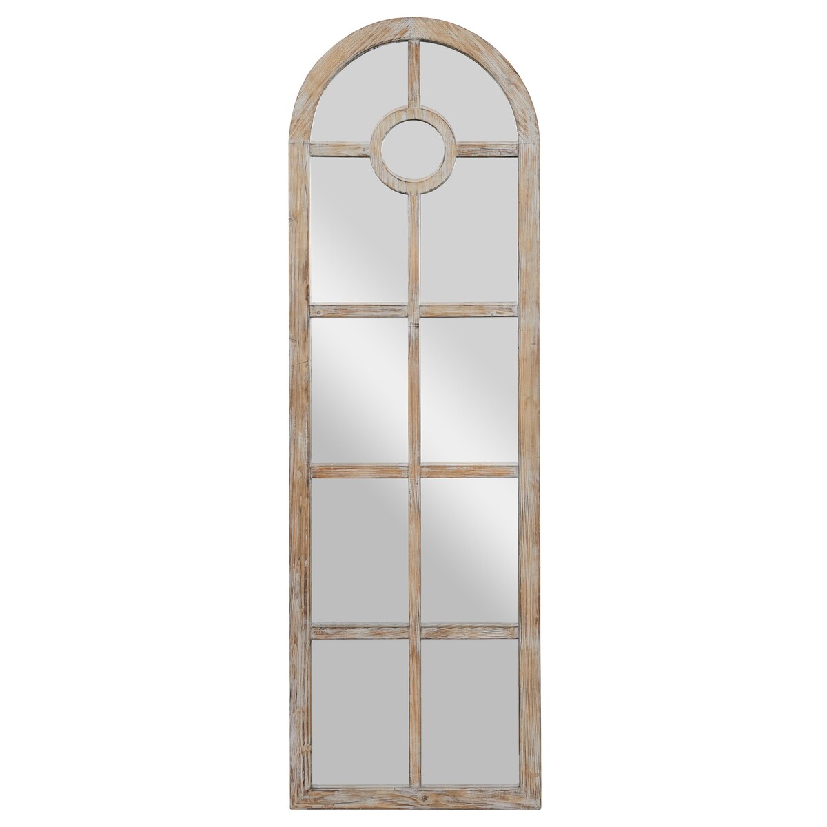 Wood Arched Window Pane Room Wall Mirror - Brown - Roche River Decor