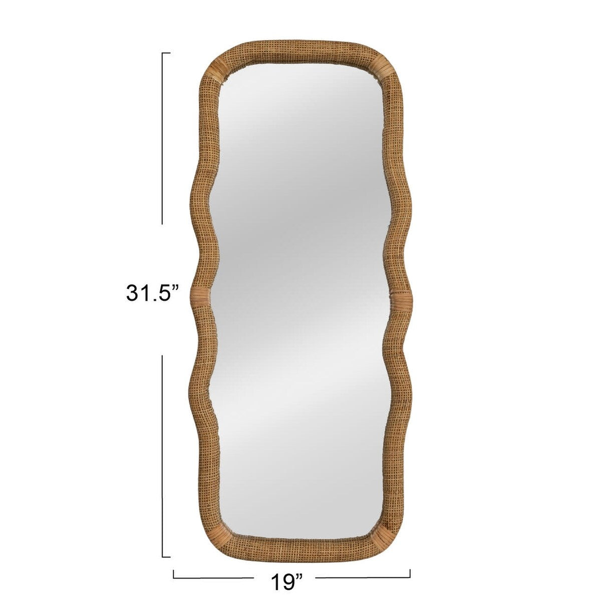 Wood and Rattan Wavy Mirror