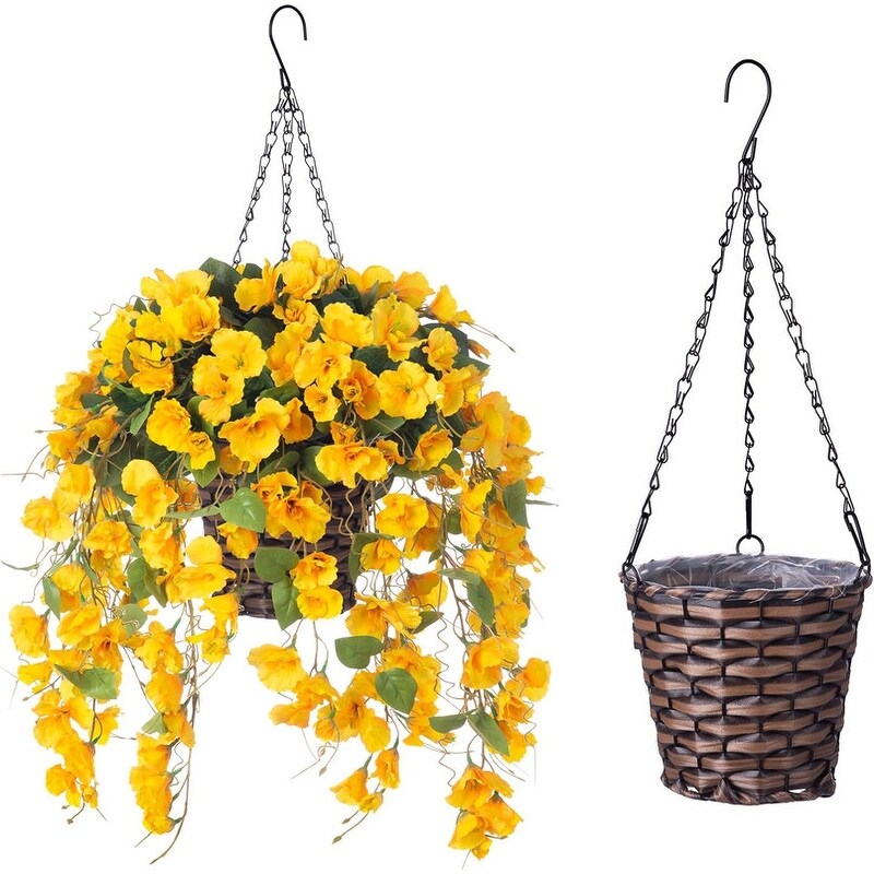 Artificial Faux Hanging Flowers Plants Baskets for Spring Outdoor Outside Decoration, Fake White Silk Long Stems Vines Hibiscus