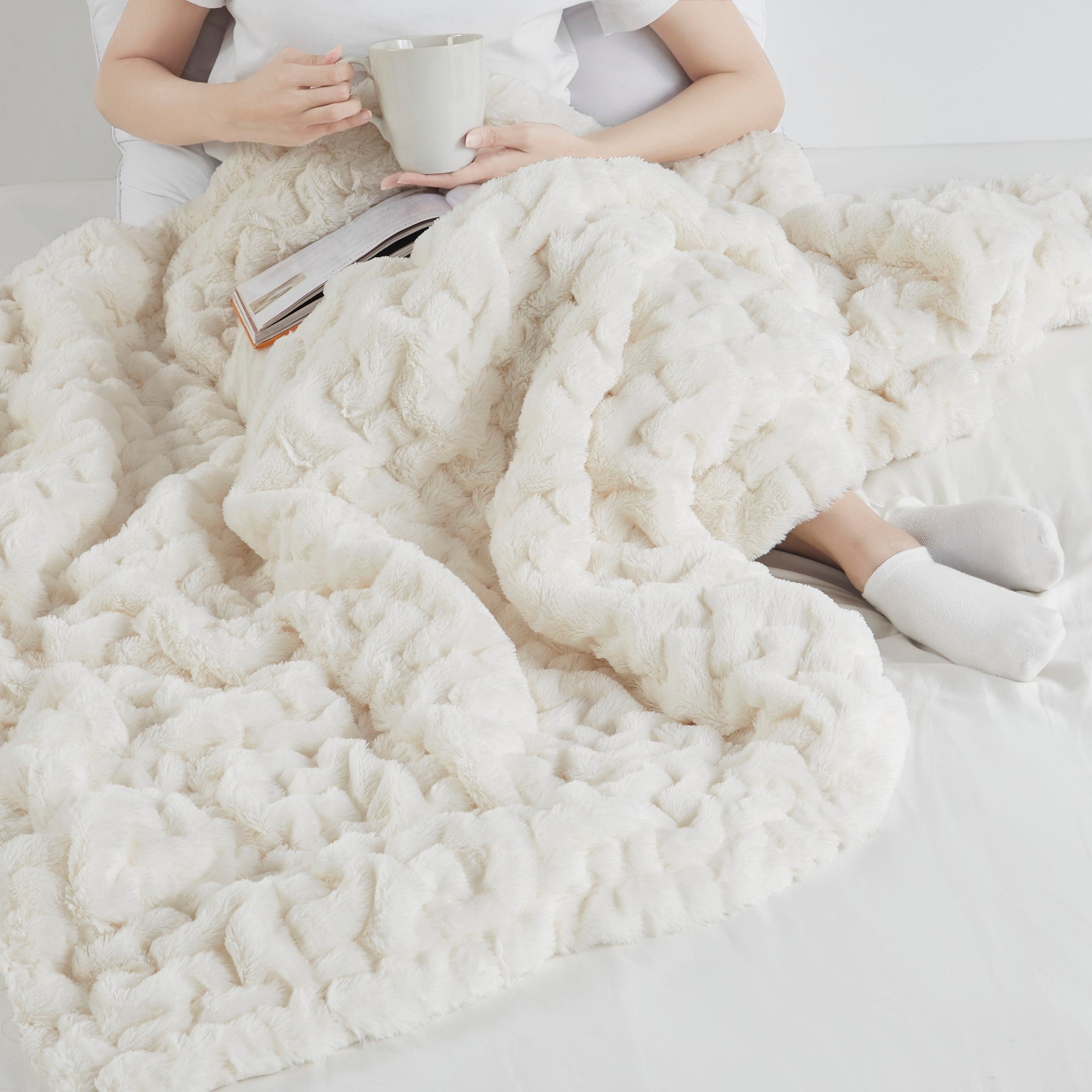 Madison Park Ruched Fur Throw