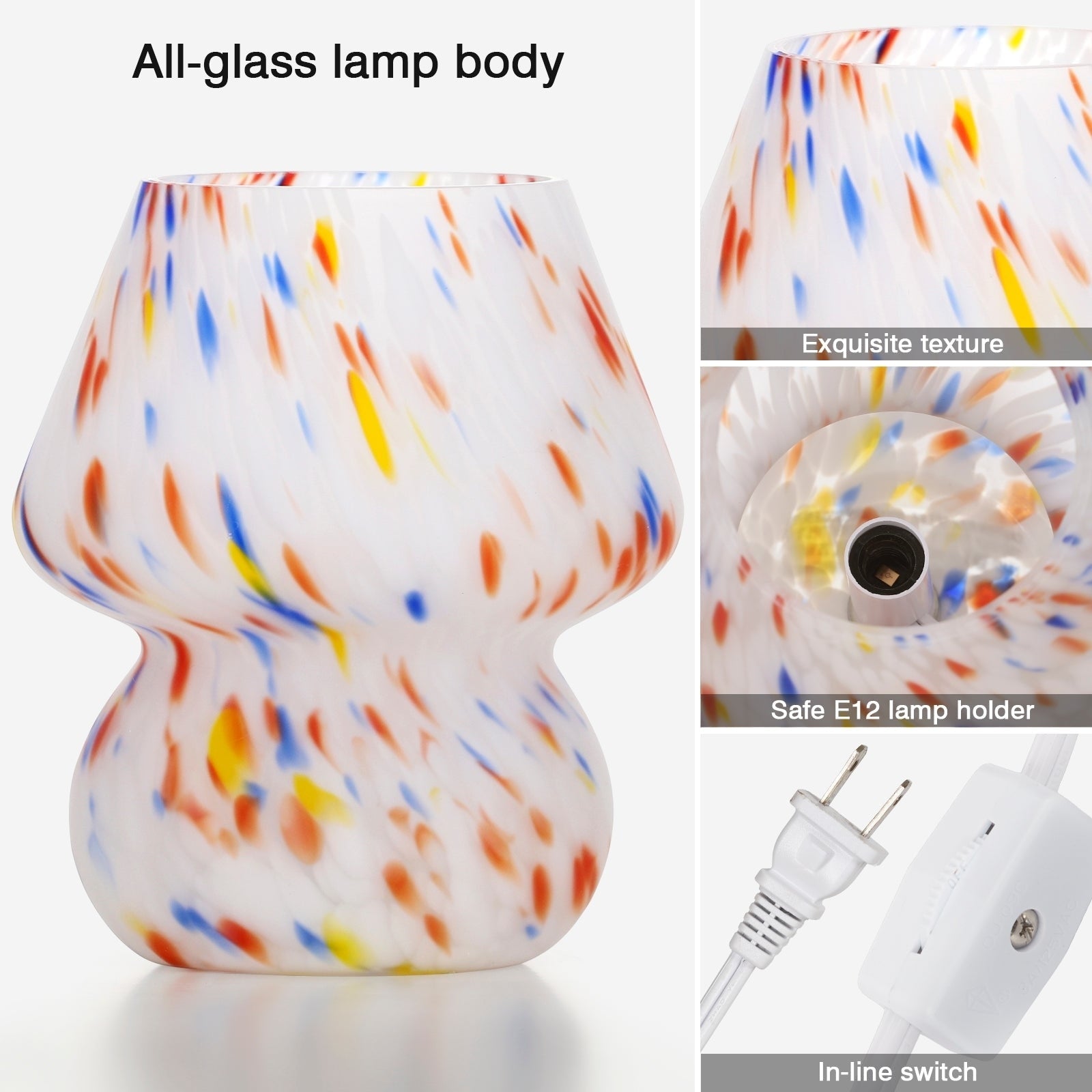 Rainbow Dots Texture Matte All-glass Table Lamp with In-line Switch - 5.75'' x 5.75'' x 7.25'' (L x W x H)