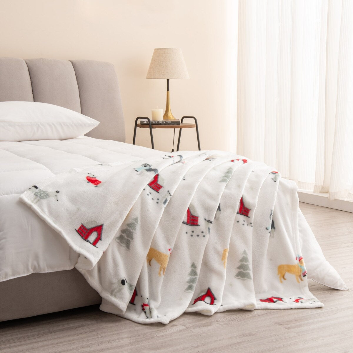 Luxurious Velvet Plush Fleece Holiday Printed Bed Blanket