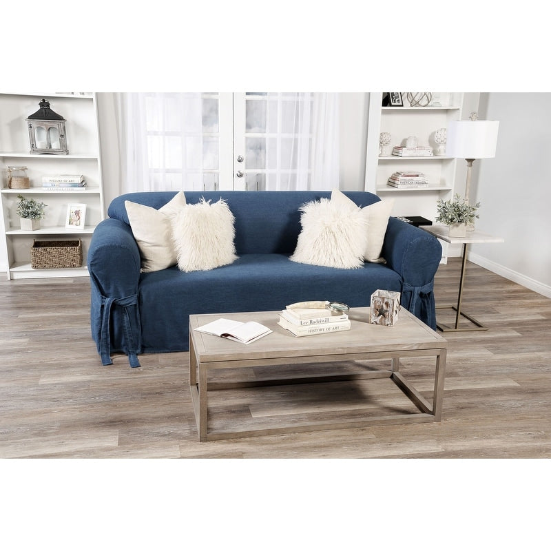 Authentic Denim One-piece Loveseat Slipcover - N/A