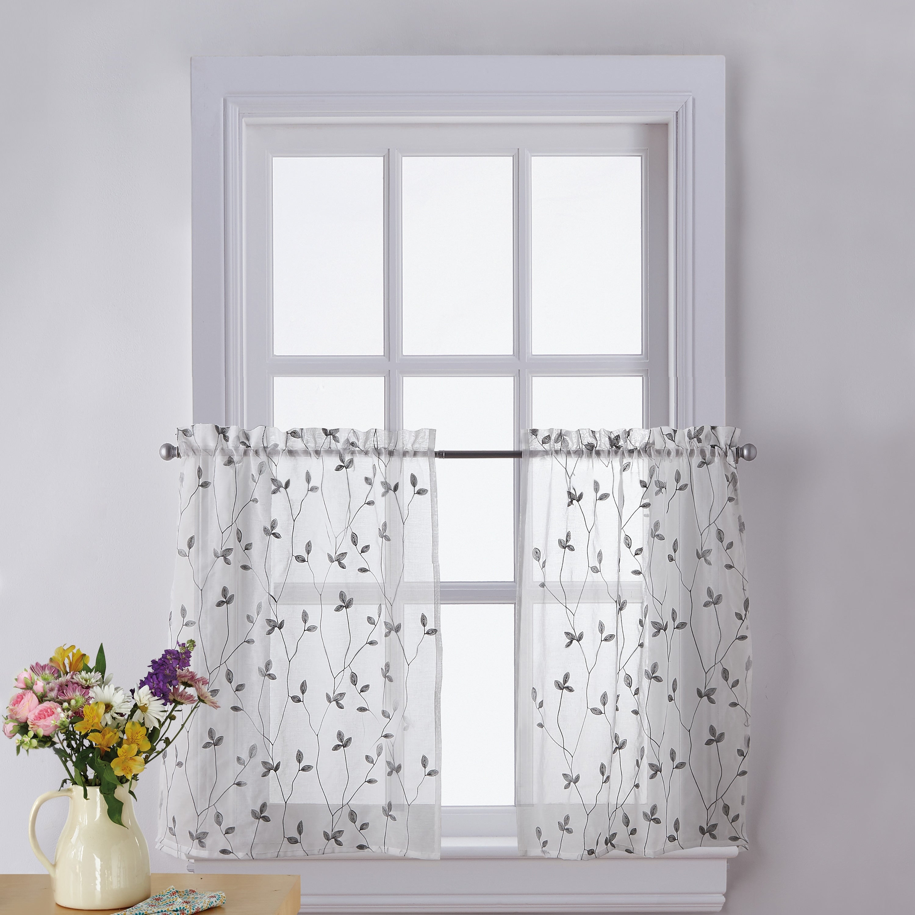 Curtainworks Botanical Embroidery Valance and Tier Pair Curtain Collection