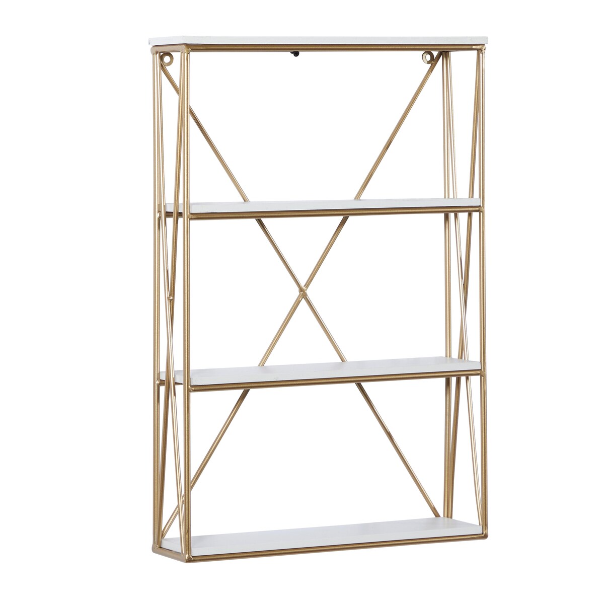 Metal 3 Level Wall Shelf with White Wooden Shelves - Gold - Roche River Decor