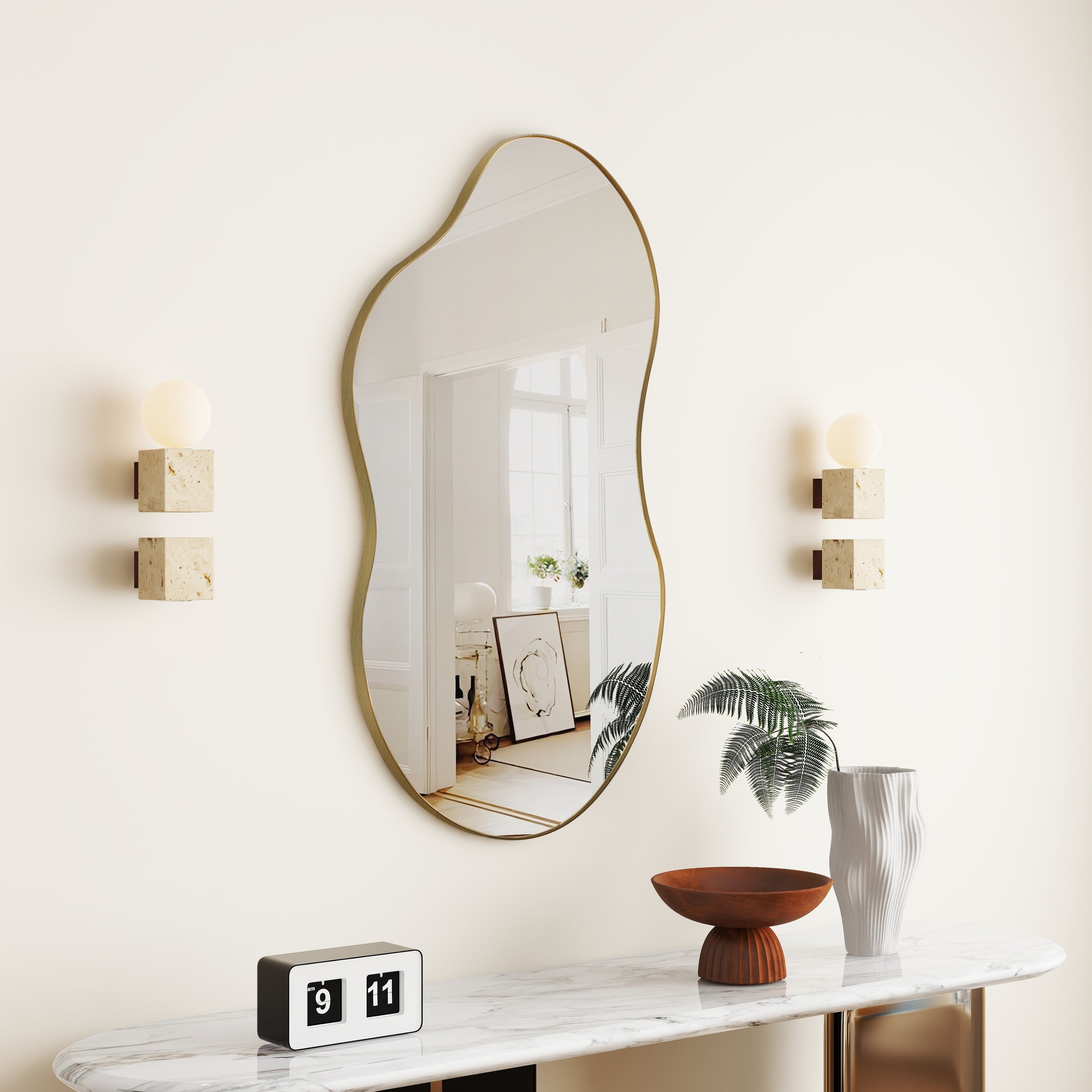 Asymmetrical Wavy Antique Accent Wall Mirror