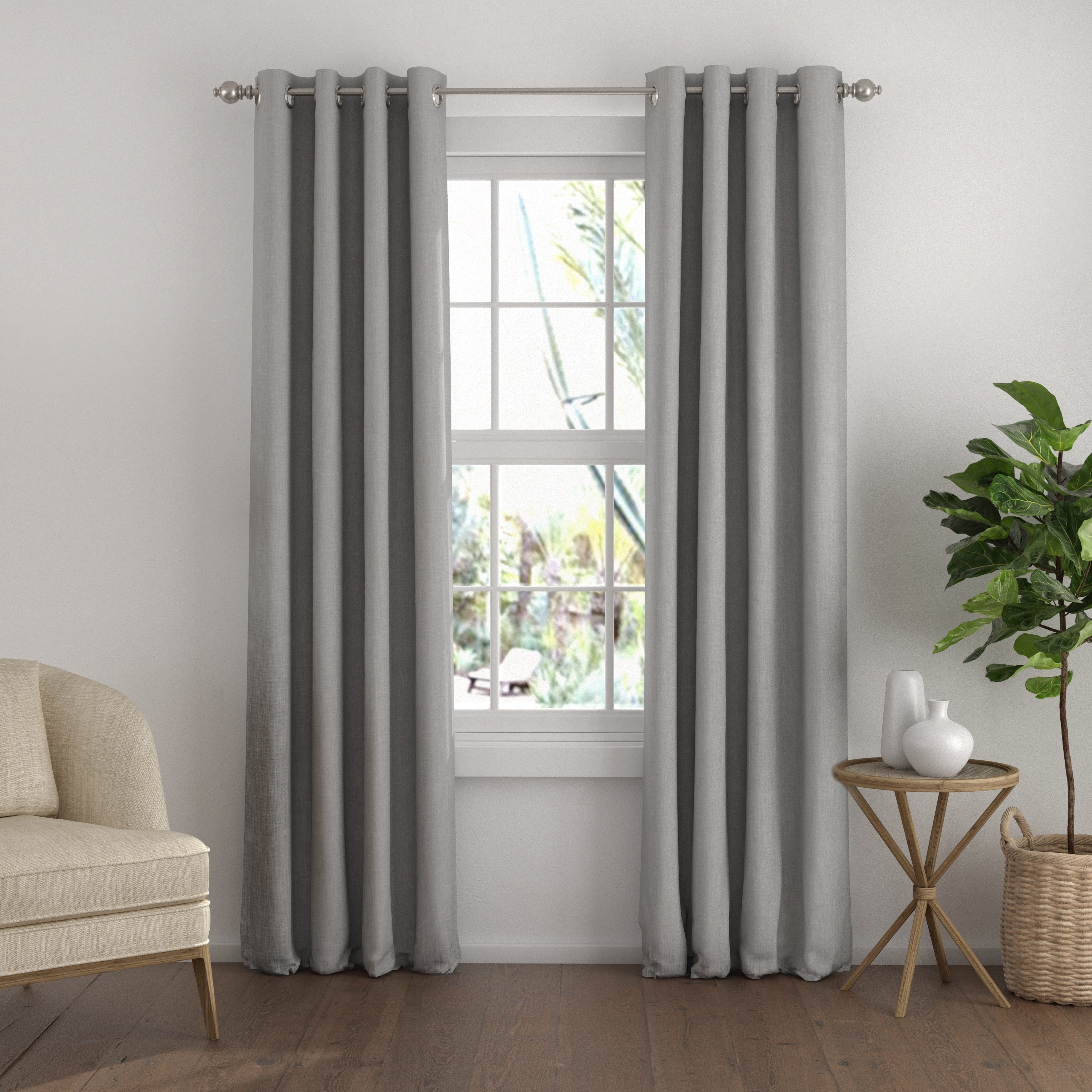 Becky Cameron Set of 2 Linen Blend Energy Saving Blackout Grommet Curtains