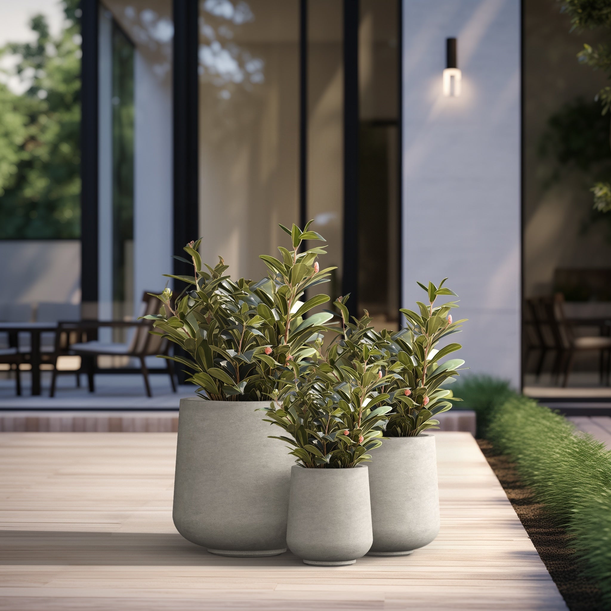 Tall Concrete Round Plant Pots / Large Indoor and Outdoor flower Planters