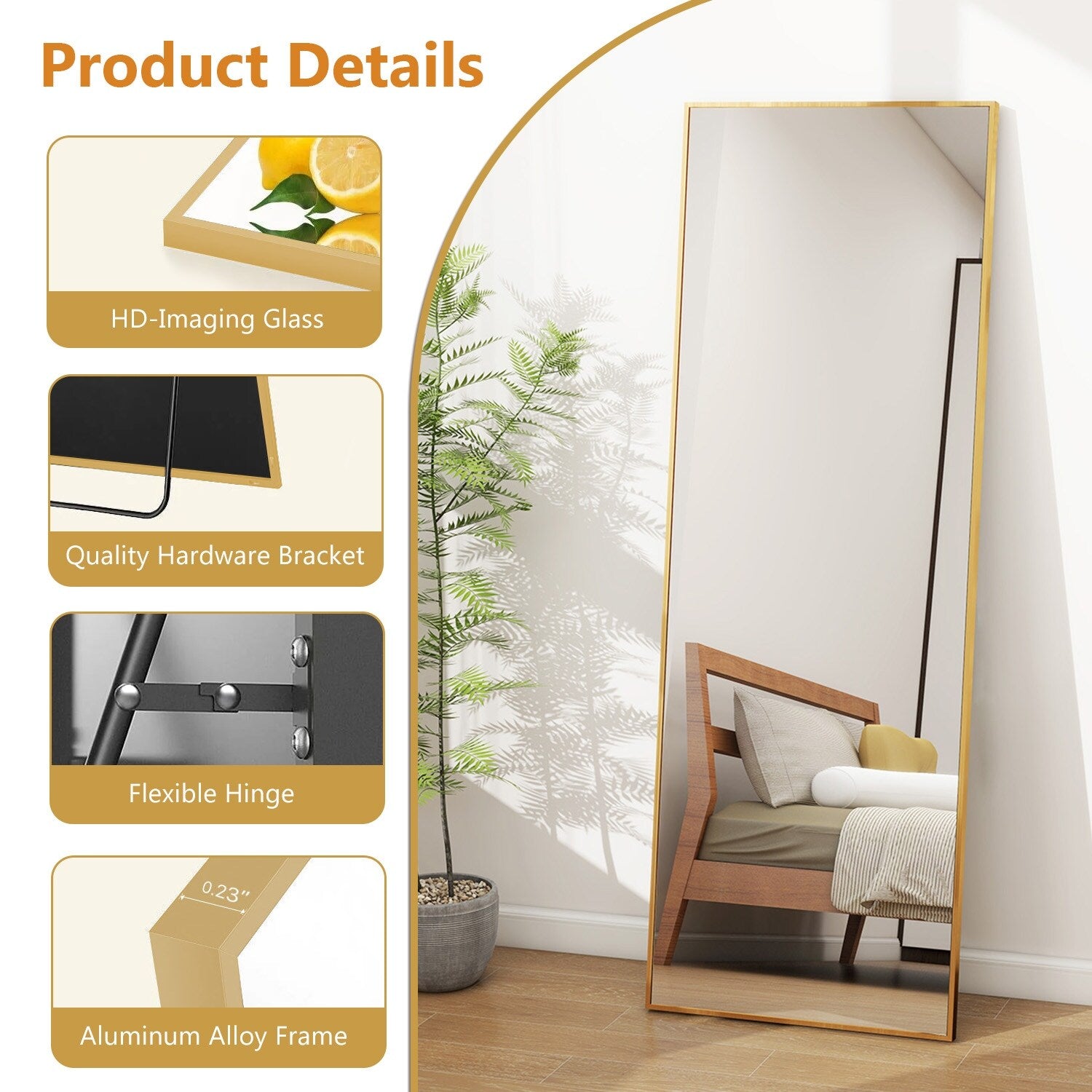 Full Length Mirror Standing Rectangle Black Frame Floor Mirrors Body Dressing Wall-Mounted Mirror