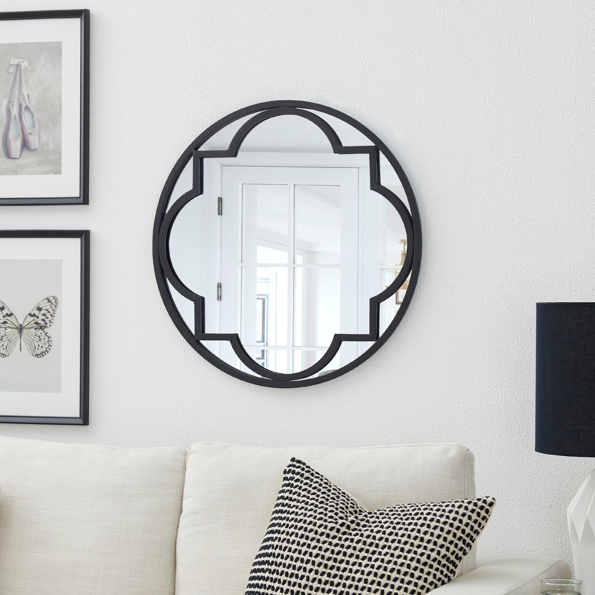 Glitzhome Modern Round/ Arched Black Metal Glass Wall Mounted Mirror Indoor Decor