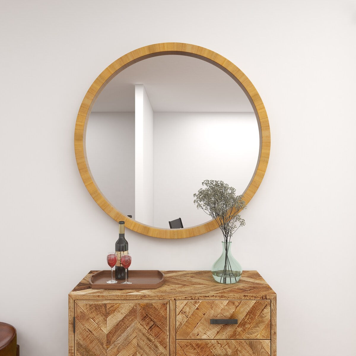 Wood Minimalistic Room Wall Mirror - Brown - Roche River Decor