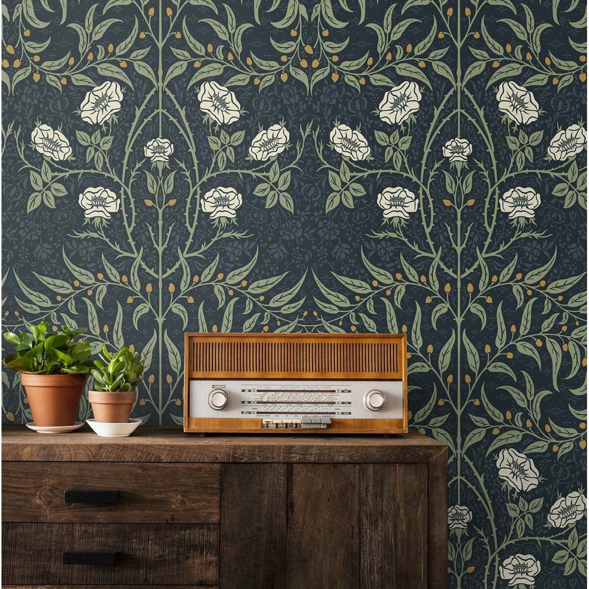 NextWall Stenciled Floral Peel and Stick Wallpaper