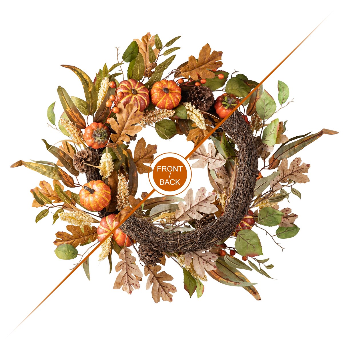 Glitzhome Fall Pumpkin Leaf Pine Cones Floral Swag Wreath