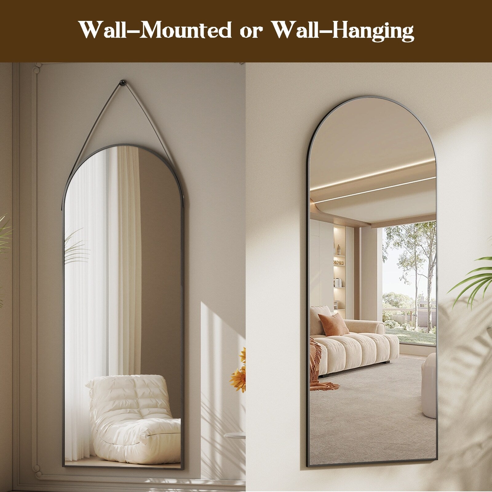 48 x 16 Full Length Hanging Wall Mirror with Leather Strap