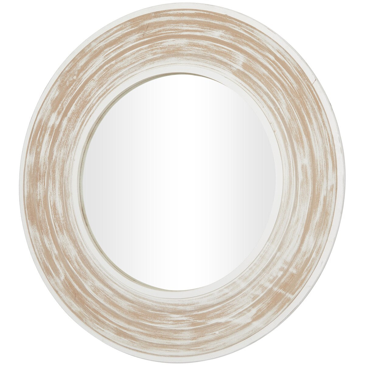 Wooden Room Wall Mirror with White Wash Effect - Cream - Roche River Decor