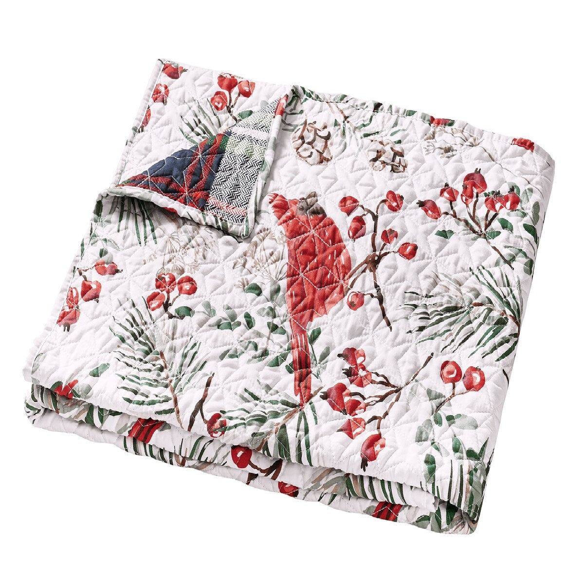 Greenland Home Cardinal Plaid Winter Wonderland Holiday Throw Quilt