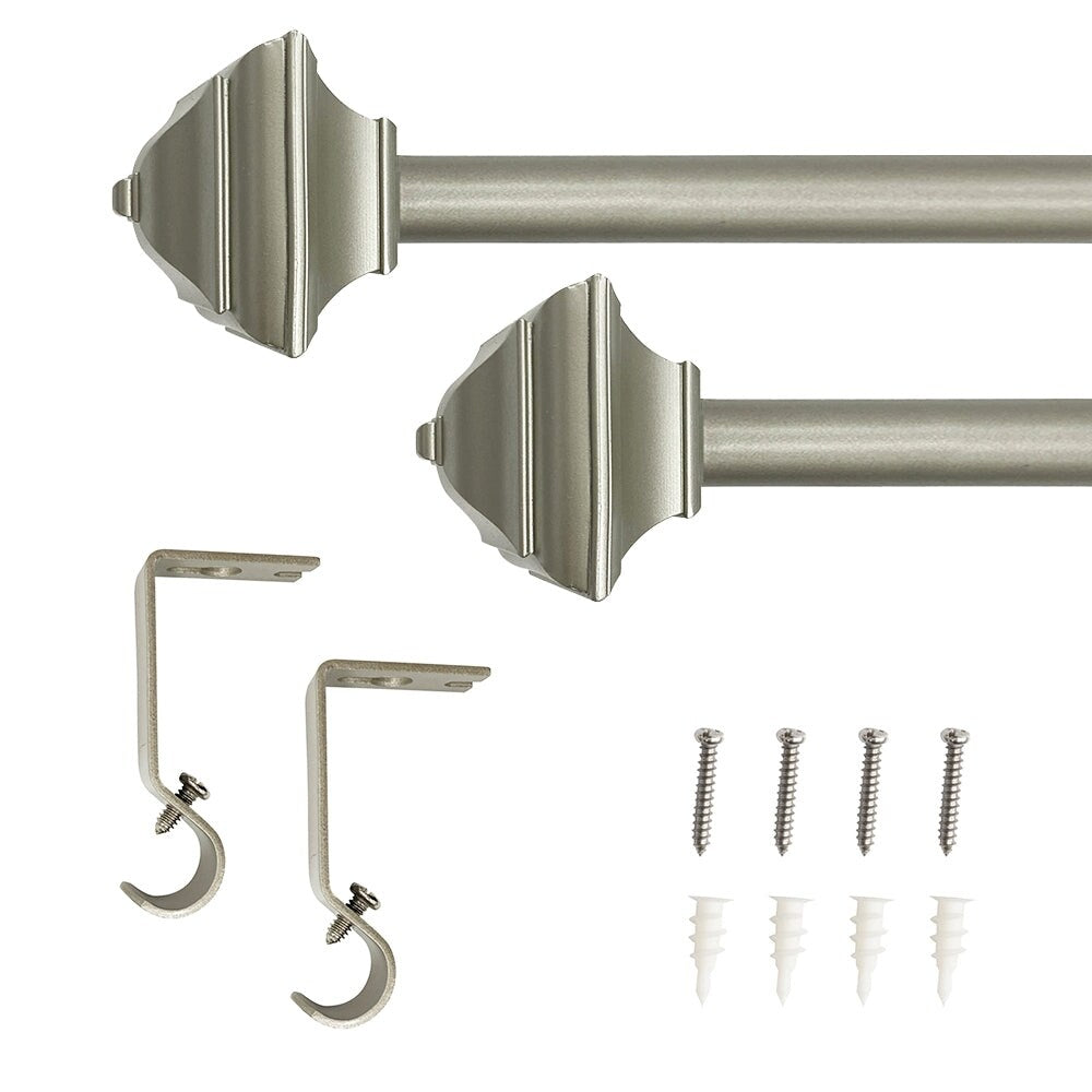 5/8 Drapery Single Curtain Rod Set with Decorative Square finials_Silver