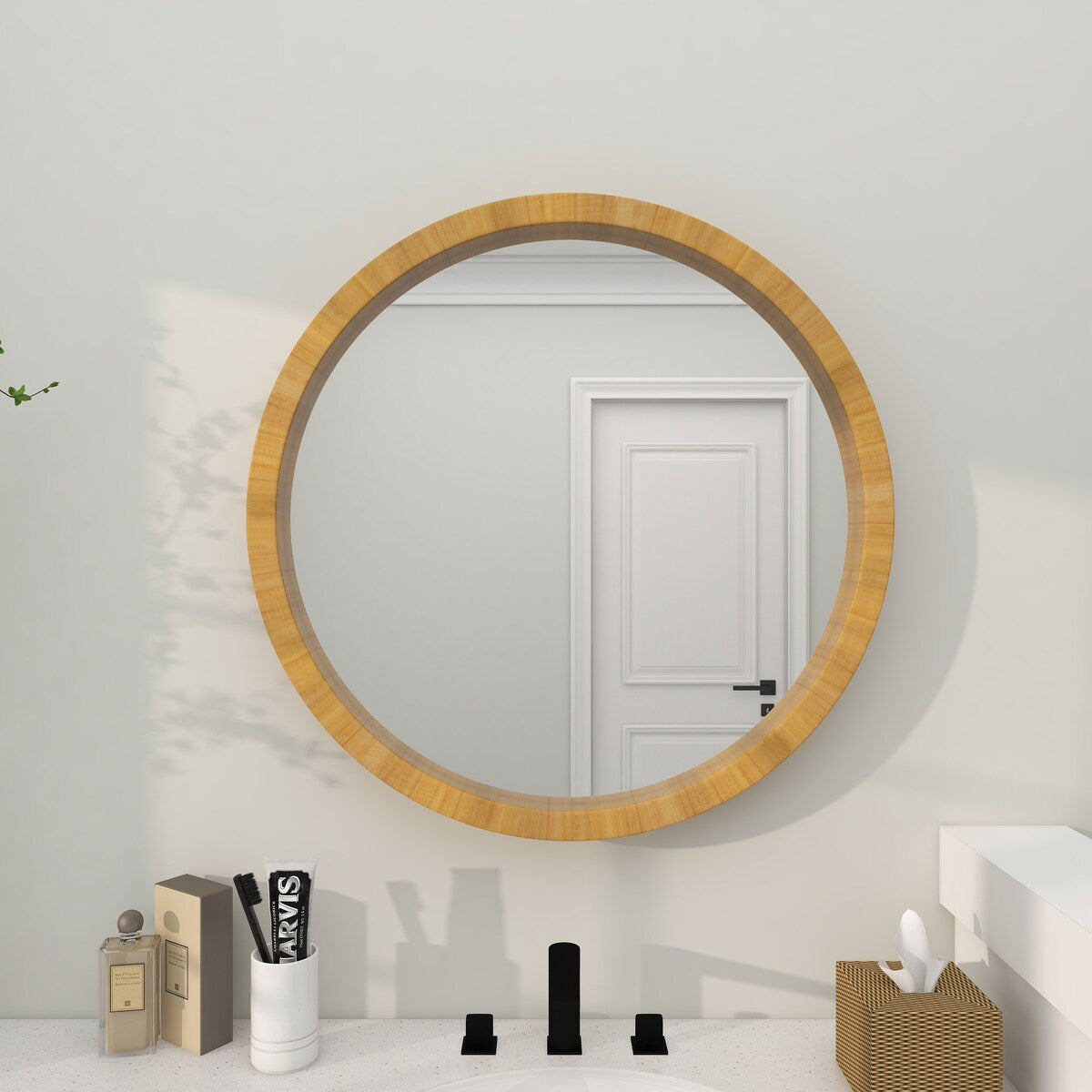 Wood Minimalistic Room Wall Mirror - Brown - Roche River Decor