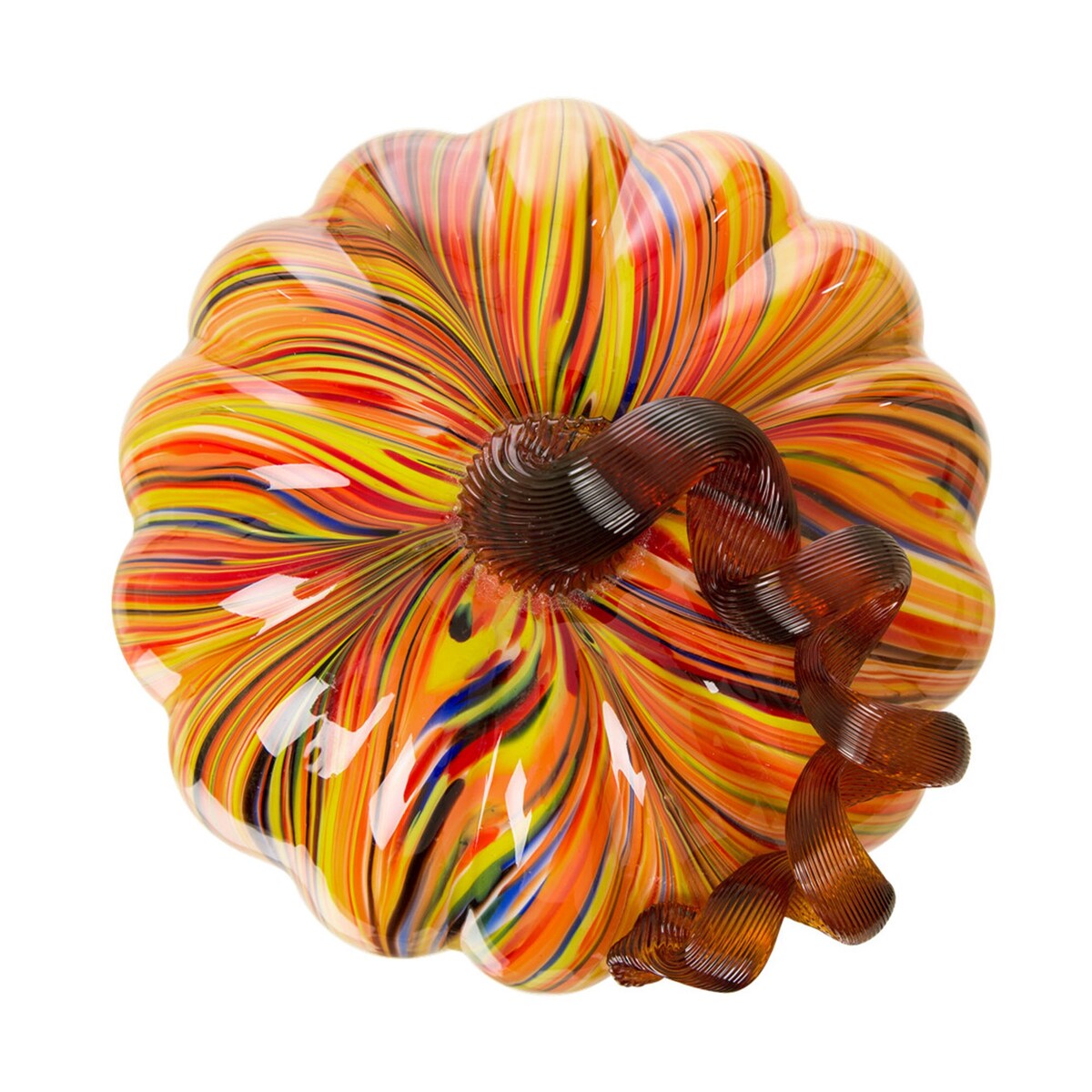 Glitzhome Fall Harvest Multi Striped Handblown Glass Pumpkins for Thanksgiving Decor