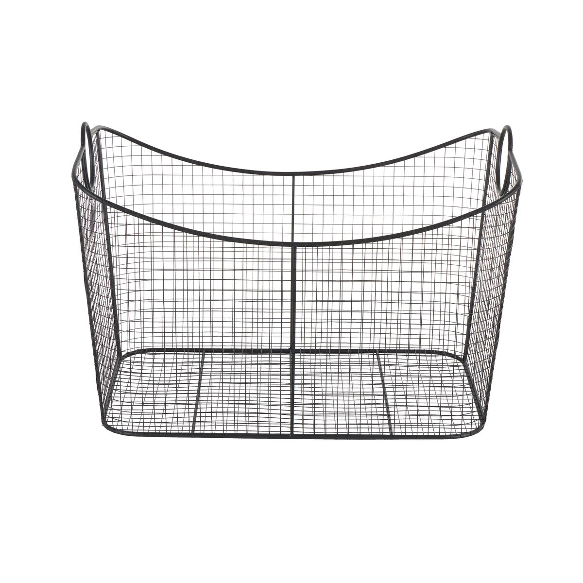 Metal Wire Grid Decorative and Functional Storage Basket with Curved Edges Ring Handles - Gold or Black - Roche River Decor