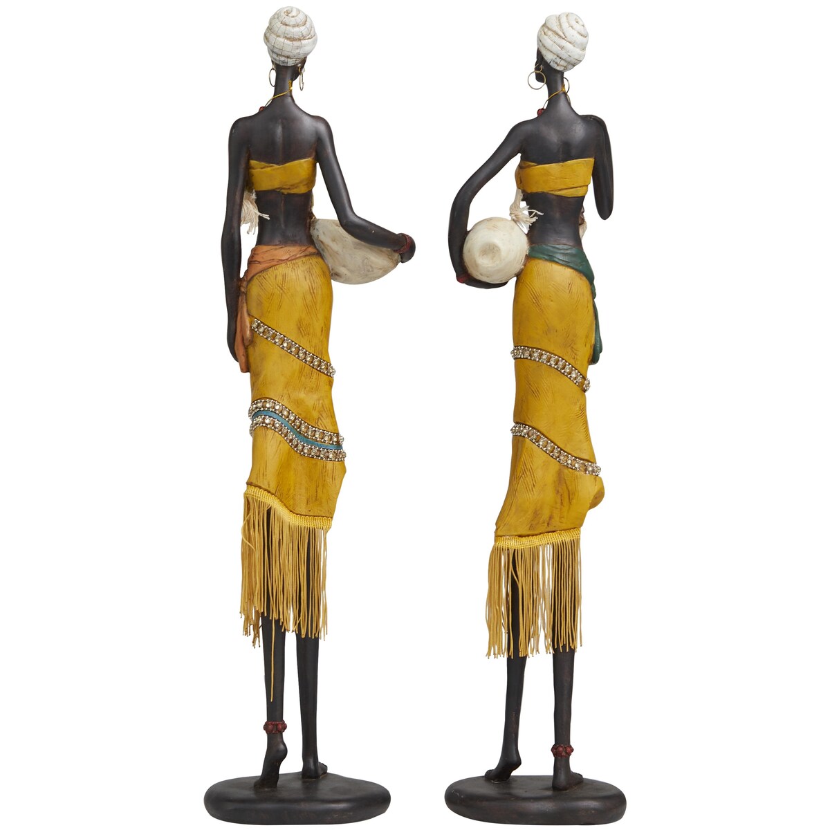 Polystone People Handmade African Woman Decorative Sculpture with Jeweled Details - Set of 2 Yellow - Roche River Decor