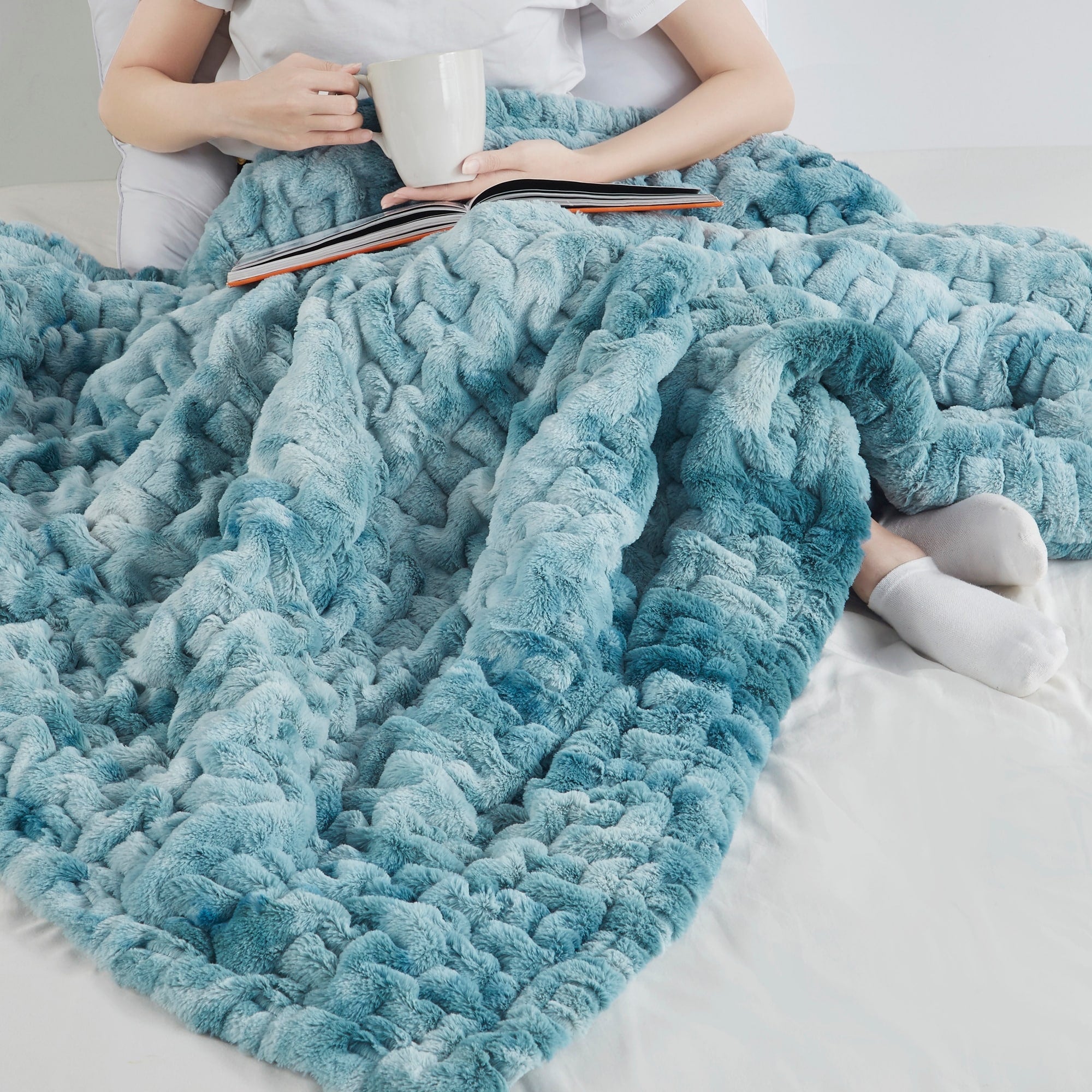 Madison Park Ruched Fur Throw