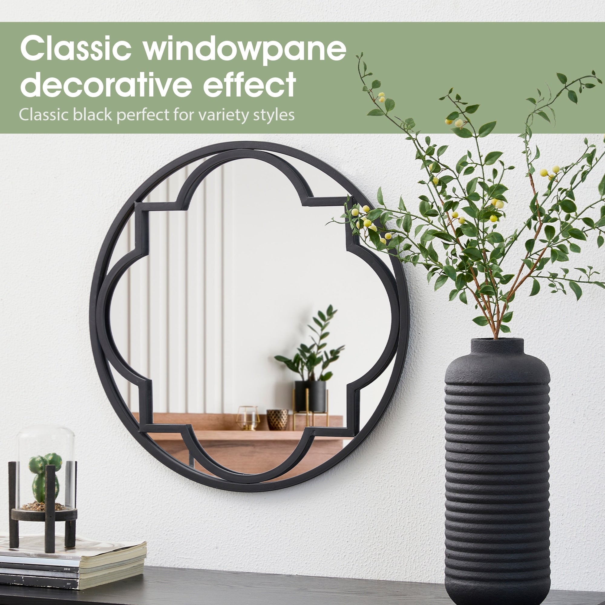 Glitzhome Modern Round/ Arched Black Metal Glass Wall Mounted Mirror Indoor Decor