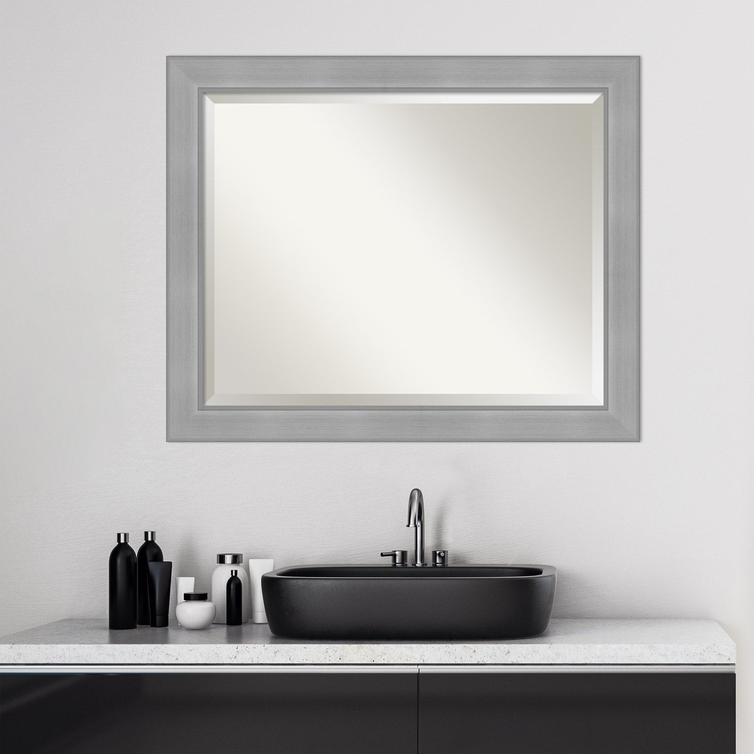 Beveled Bathroom Wall Mirror - Vista Brushed Nickel Frame