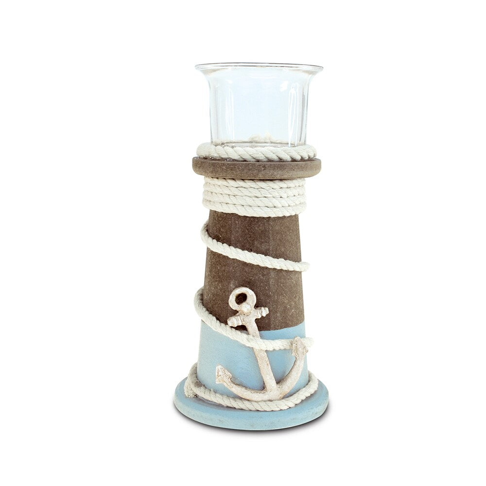 Puzzled Evian Small Candle Holder Multicolor Wooden Handcrafted Nautical Decor