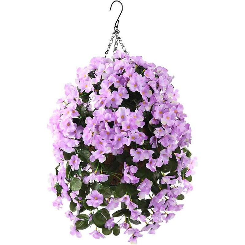 Artificial Plant Hanging Basket, 15.7' x 15.7' x 21.6', Blue, 4pcs Begonias Silk Flowers, for Patio Garden Decor