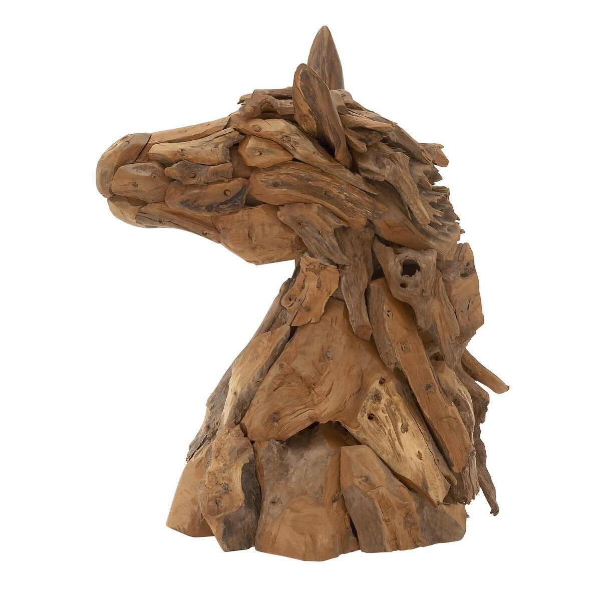 Teak Wood Horse Handmade Head Decorative Sculpture with Layered Woodchip Pieces - Brown - Roche River Decor