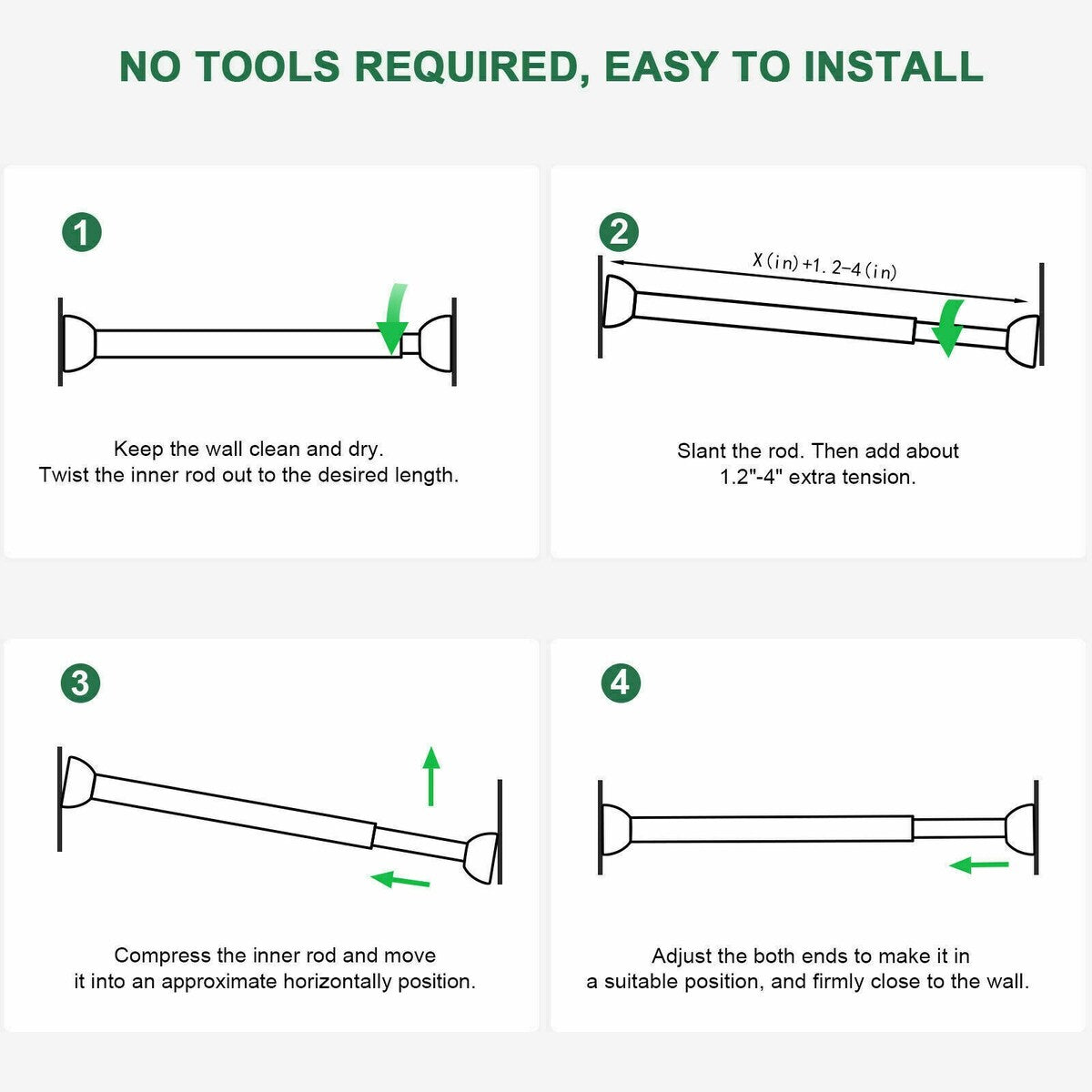 1-inch Adjustable Tension-mounted Shower or Window Curtain Rod