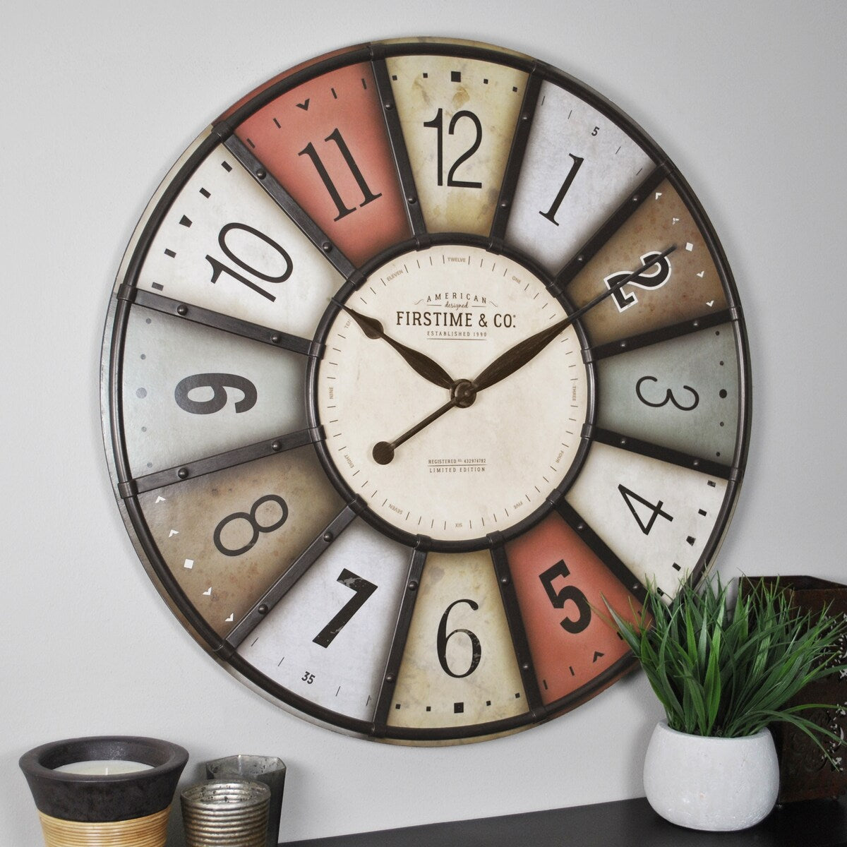 FirsTime & Co. Color Motif Farmhouse Wall Clock, American Crafted, Multi-Color, Wood, 27 x 2 x 27 in