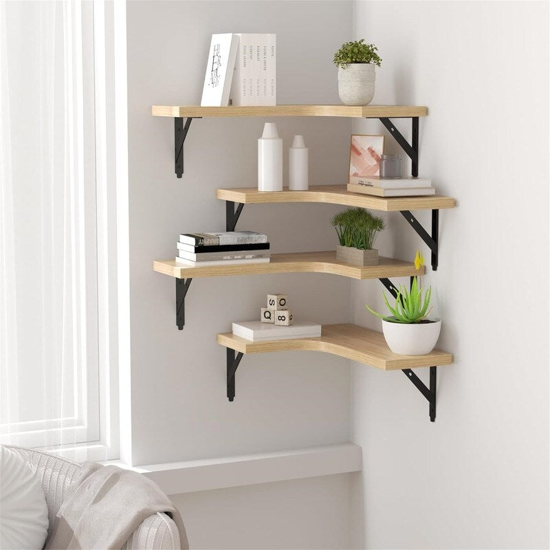 Corner Floating Shelves Wall Mounted Set of 4 - 11.4D x 16W x 0.6H